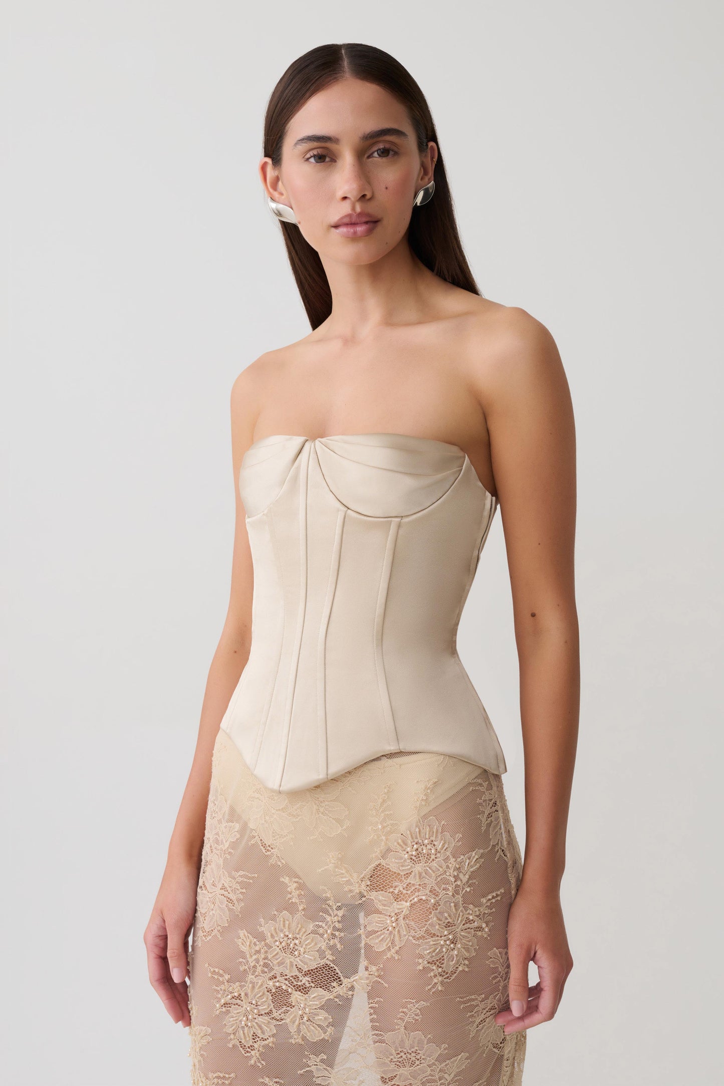 Nicolla Satin Strapless Corset - Blush Rose Gold