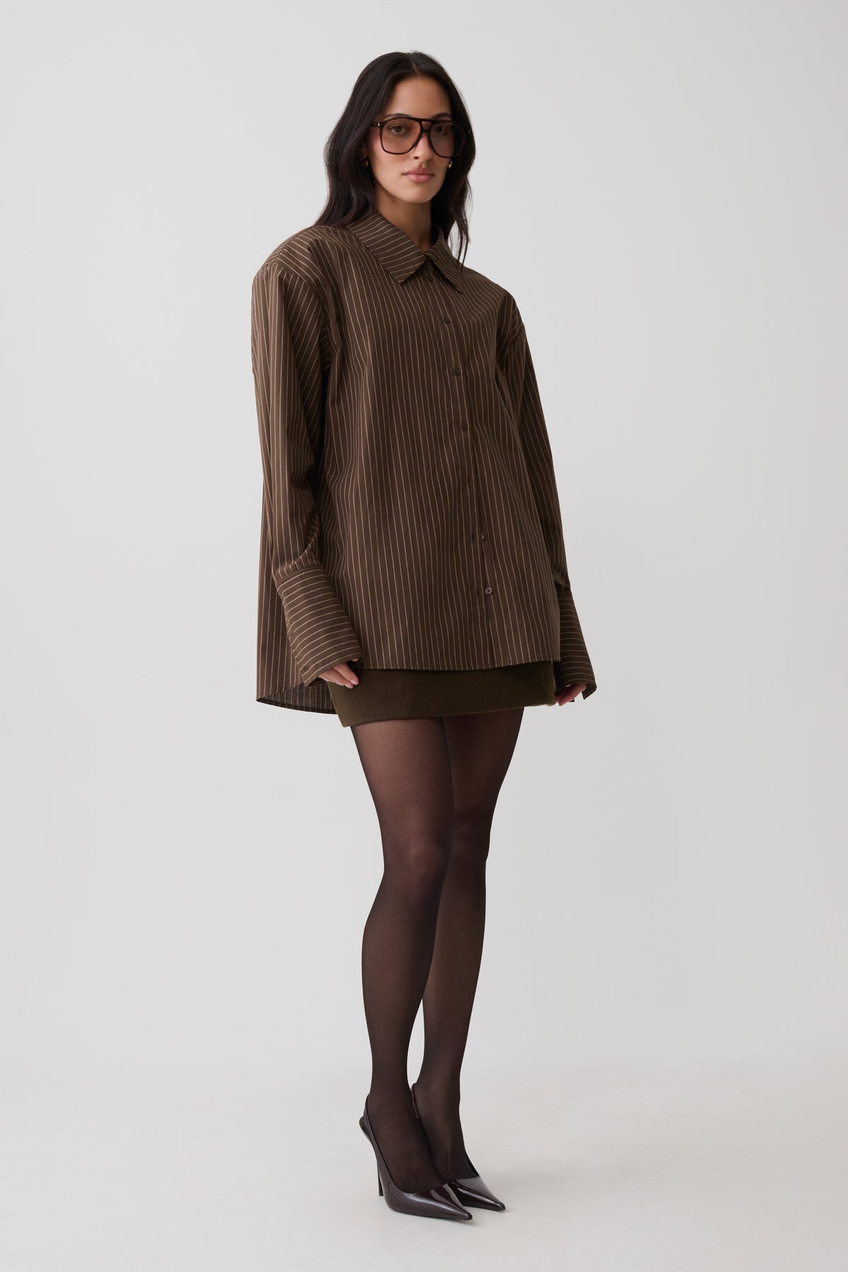 Rosalind Button Back Cotton Shirt - Chocolate Stripe #4