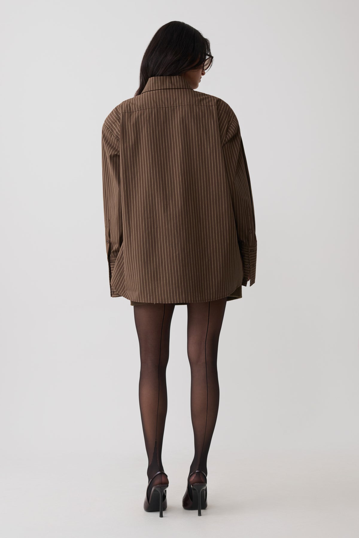 Rosalind Button Back Cotton Shirt - Chocolate Stripe #5
