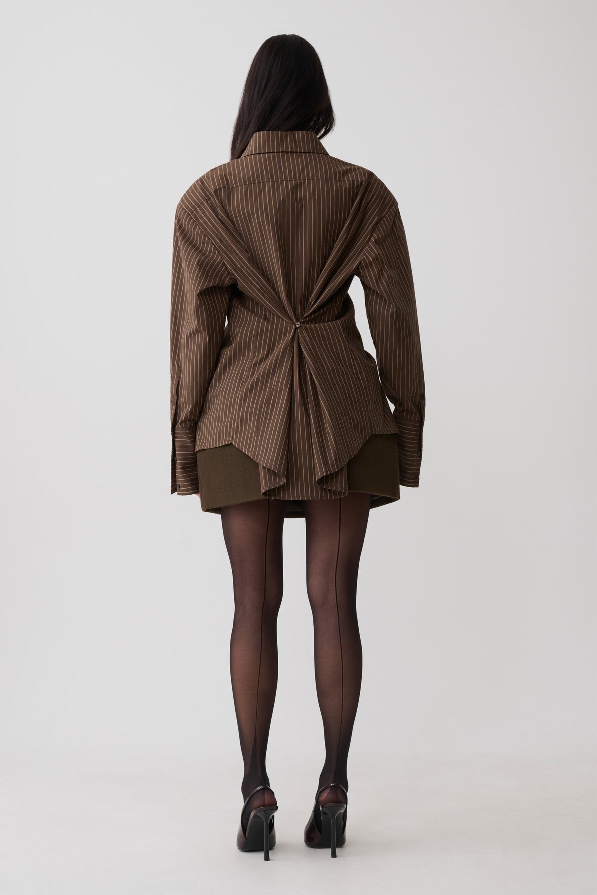 Rosalind Button Back Cotton Shirt - Chocolate Stripe #6