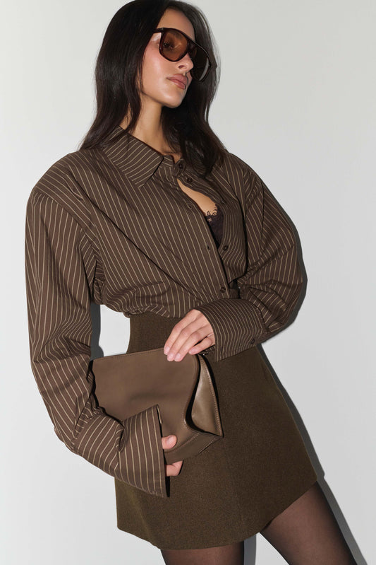 Rosalind Button Back Cotton Shirt - Chocolate Stripe