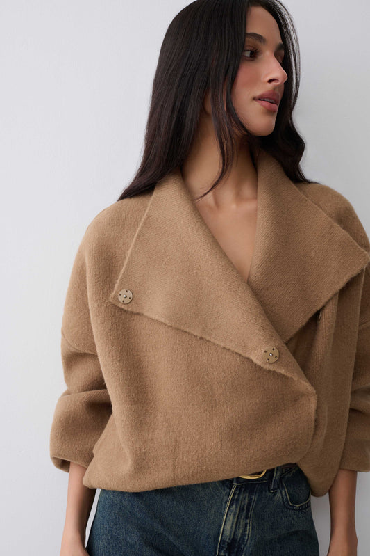 Brittany Blouson Knit Cardigan - Camel