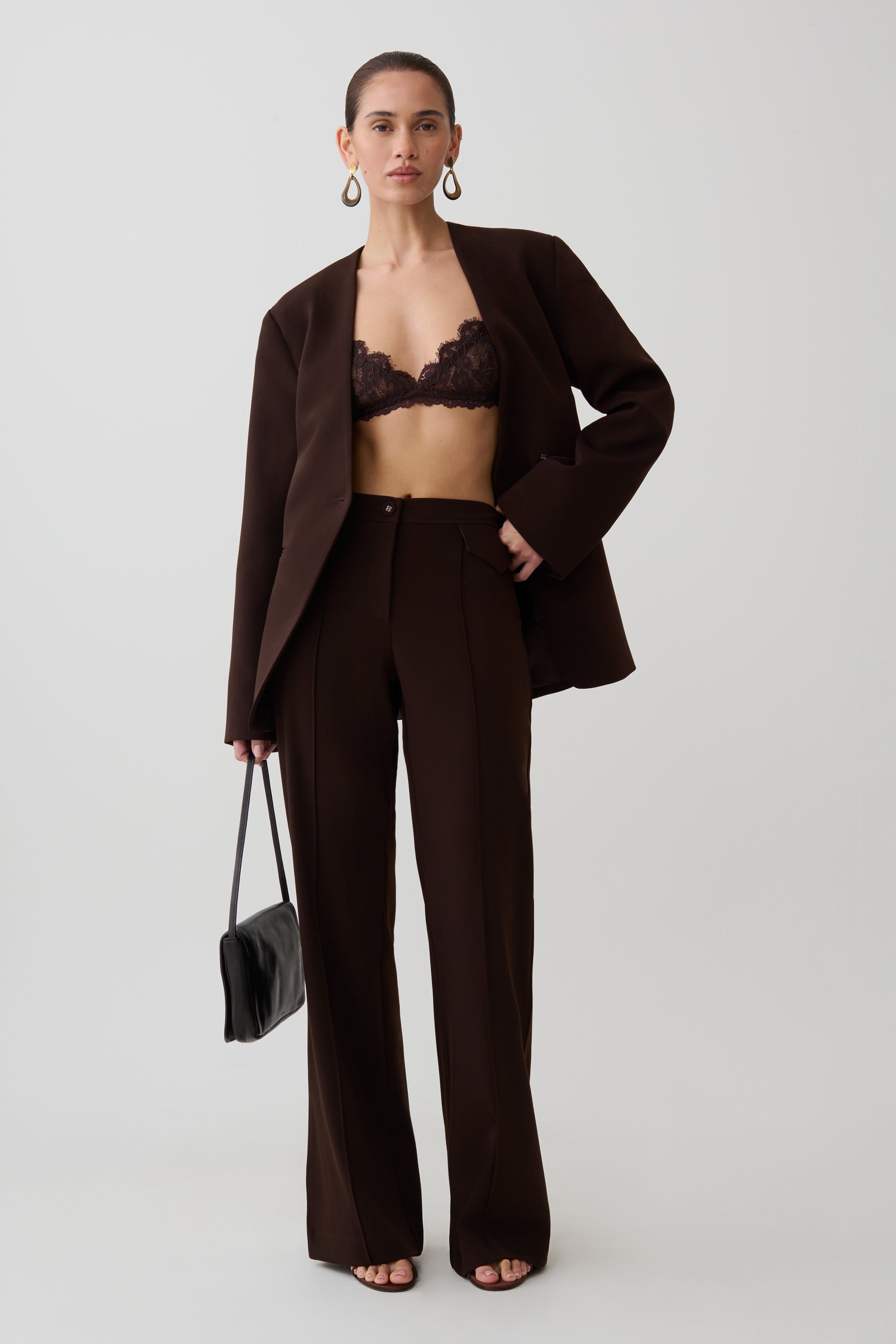 Darcie Fit And Flare Suiting Pants - Dark Chocolate #3