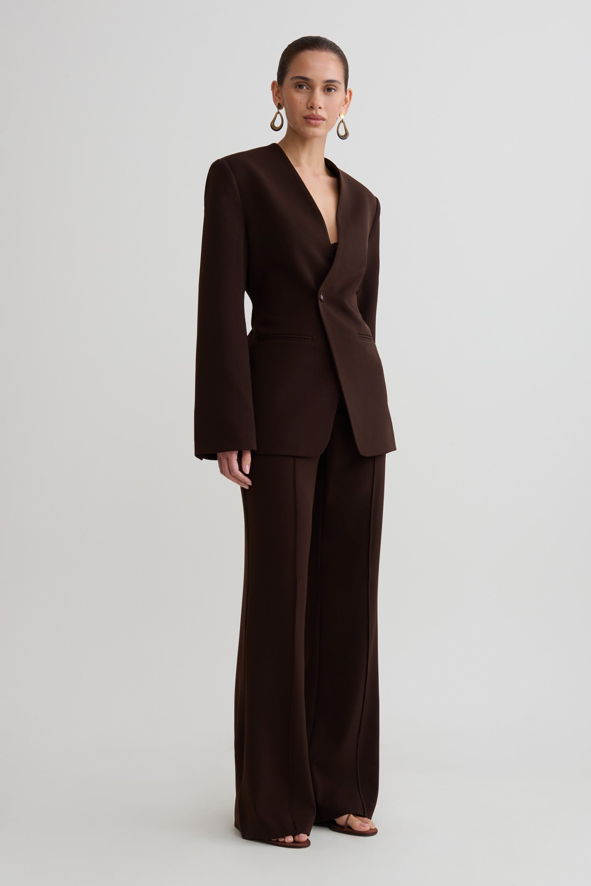 Darcie Fit And Flare Suiting Pants - Dark Chocolate #4