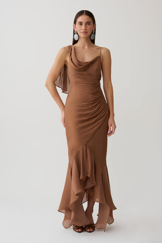 Edith Draped Maxi Dress - Cognac