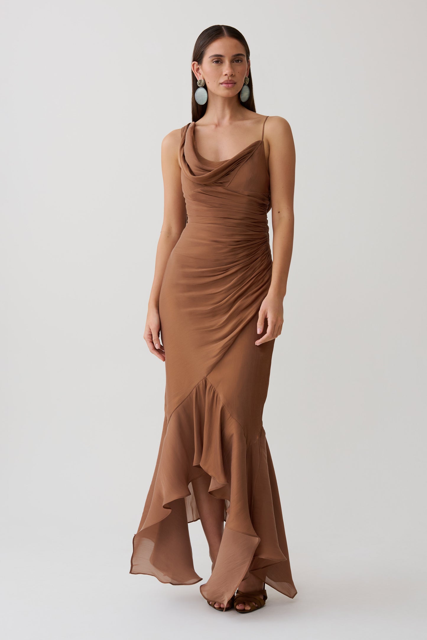 Edith Draped Maxi Dress - Cognac