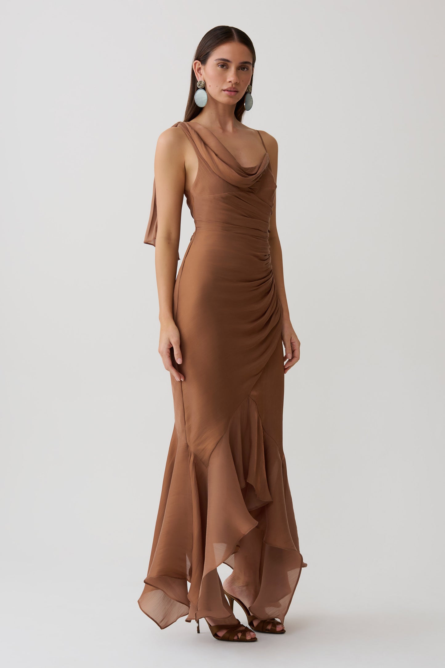 Edith Draped Maxi Dress - Cognac