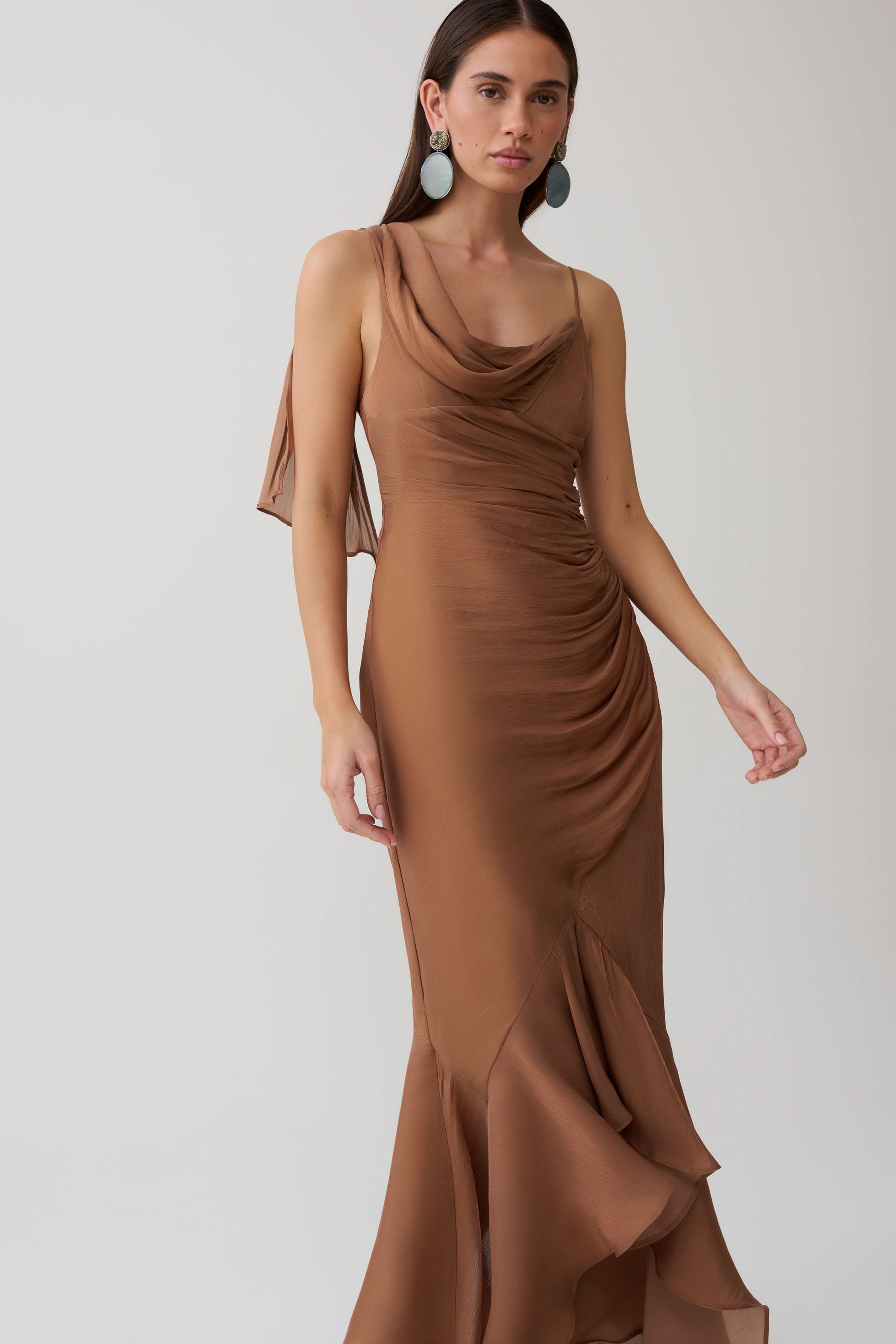 Edith Draped Maxi Dress - Cognac #3