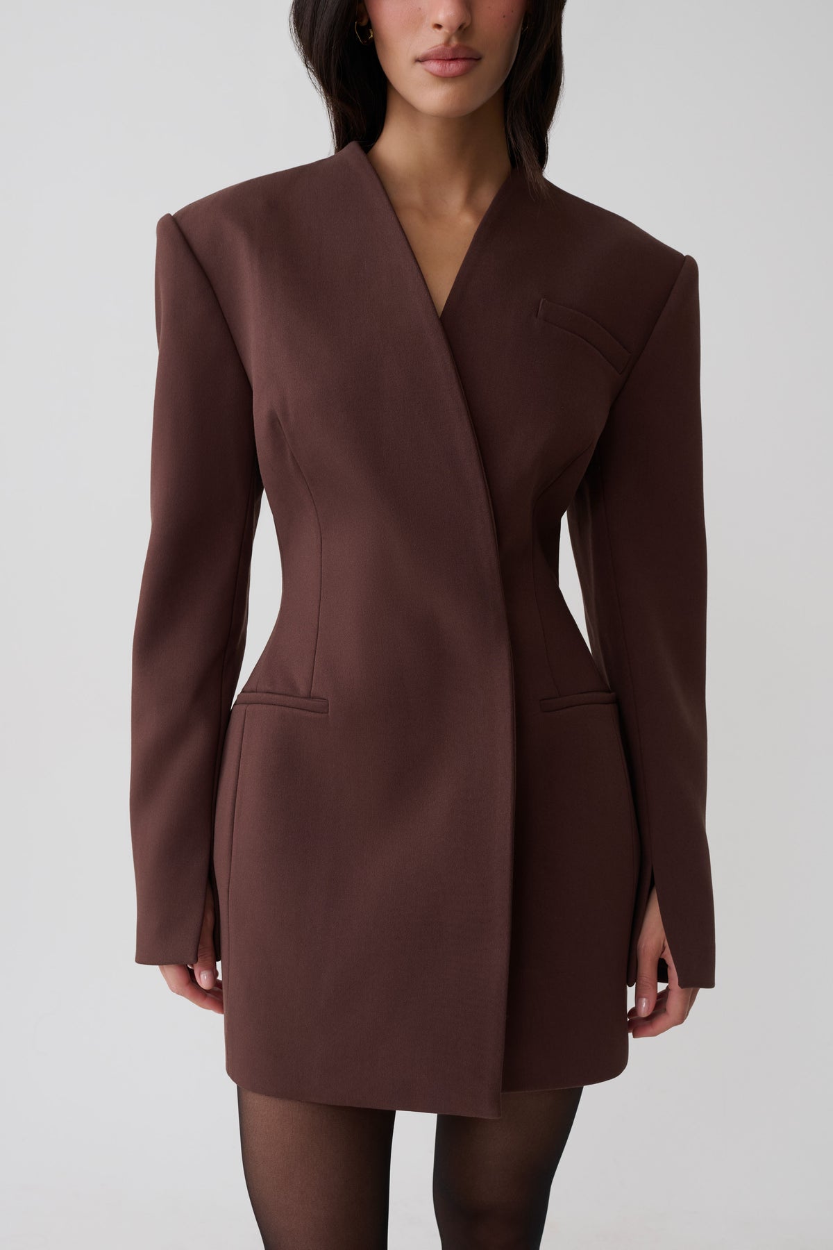 Makayla Suiting Structured Mini Dress - Dark Chocolate #3