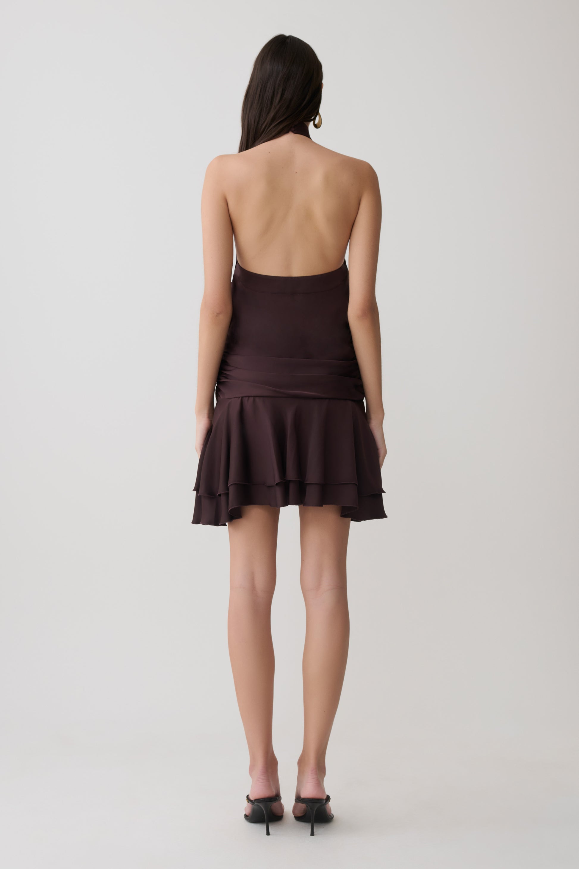 Poppy Satin Halter Mini Dress - Chocolate #2
