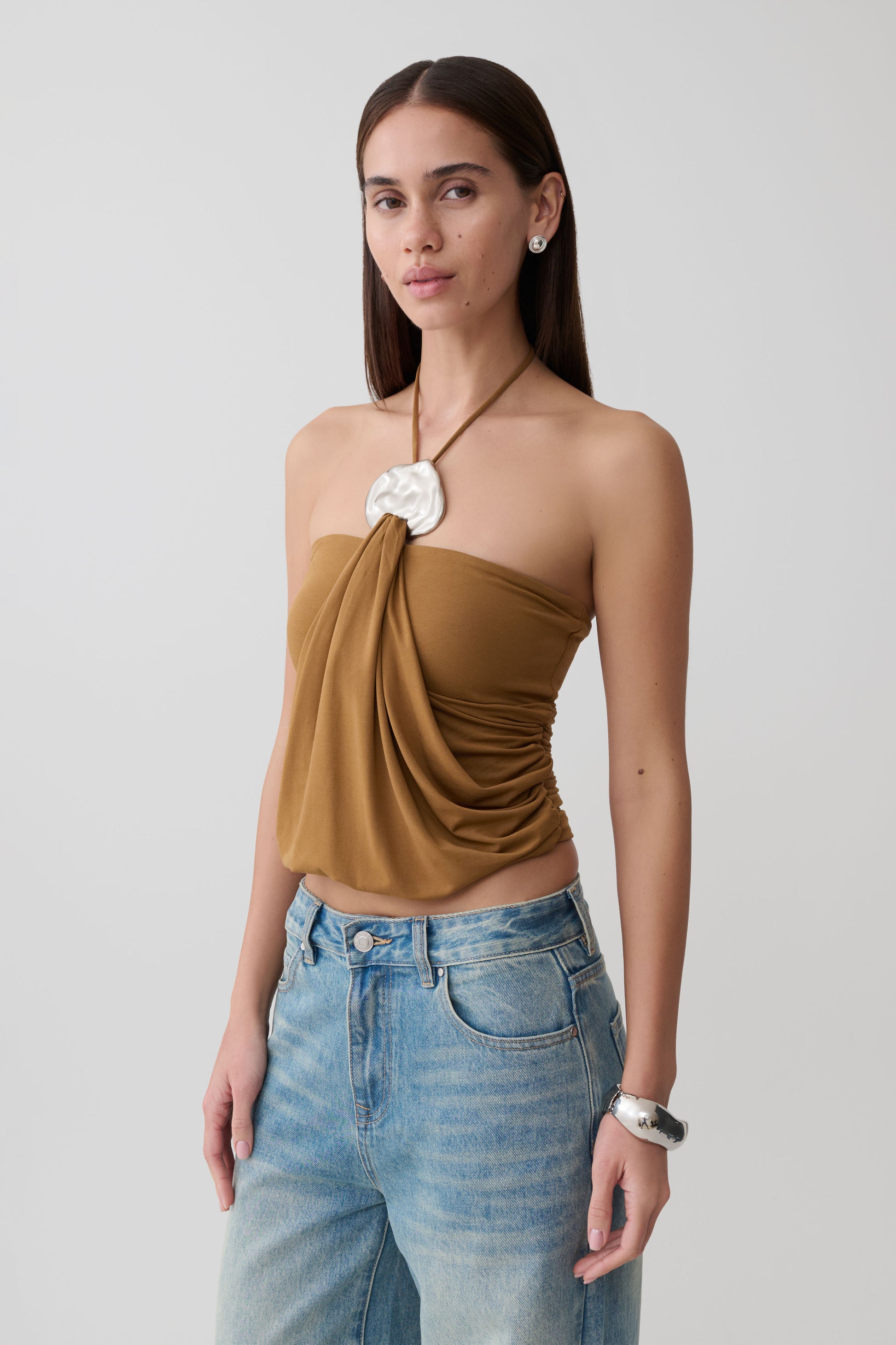 Sade Halter Top With Hardware - Caramel #5