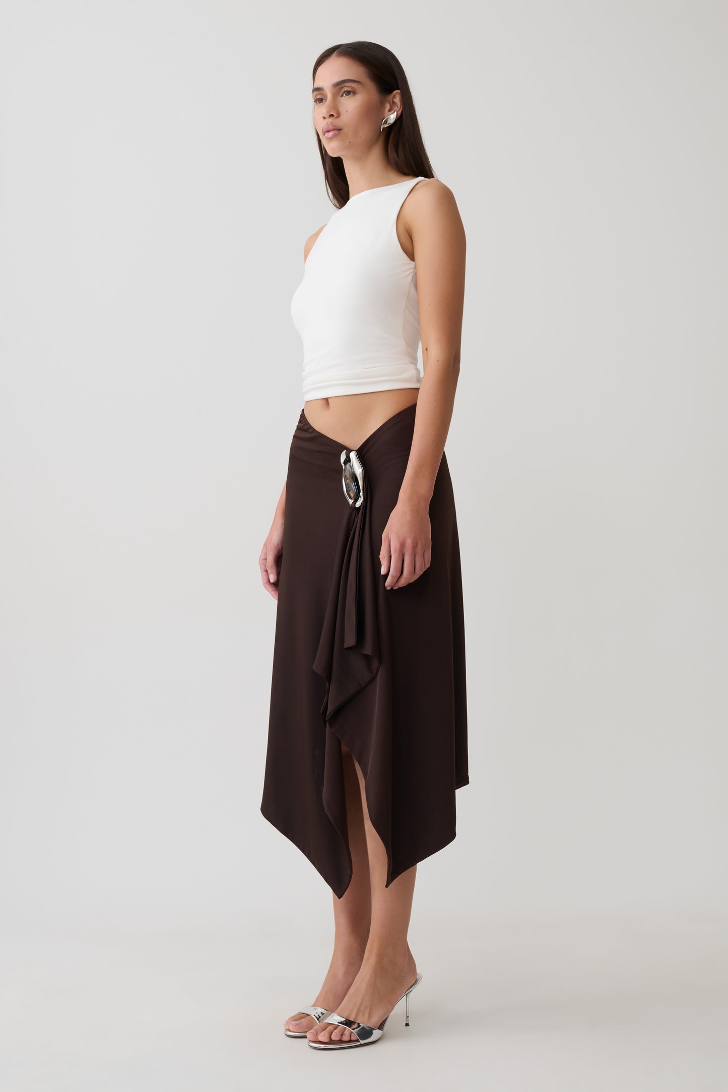 Sault Hankie Midi Skirt with Hardware - Dark Chocolate