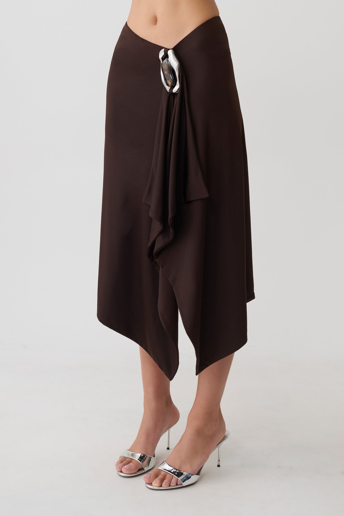Sault Hankie Midi Skirt with Hardware - Dark Chocolate