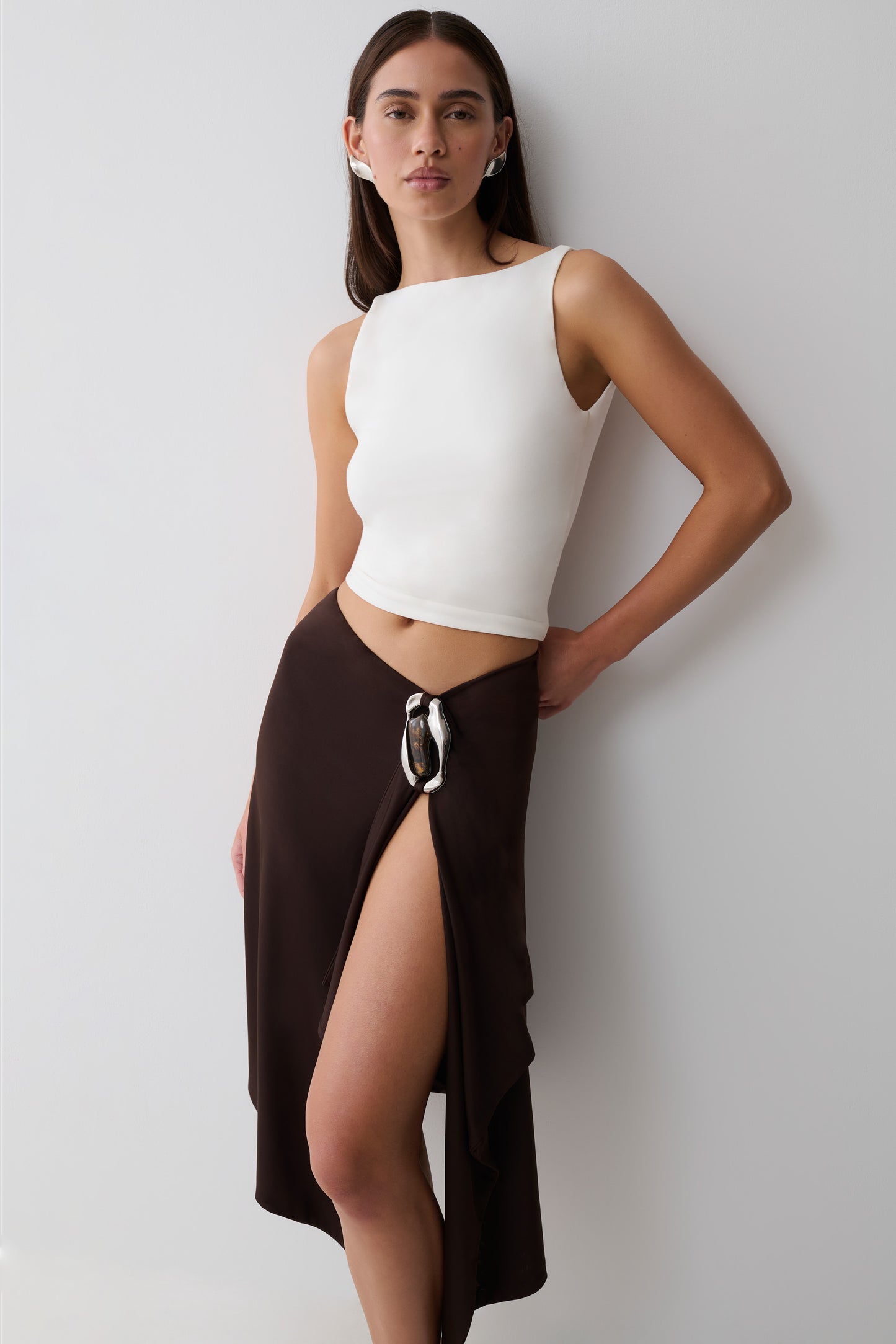 Sault Hankie Midi Skirt with Hardware - Dark Chocolate