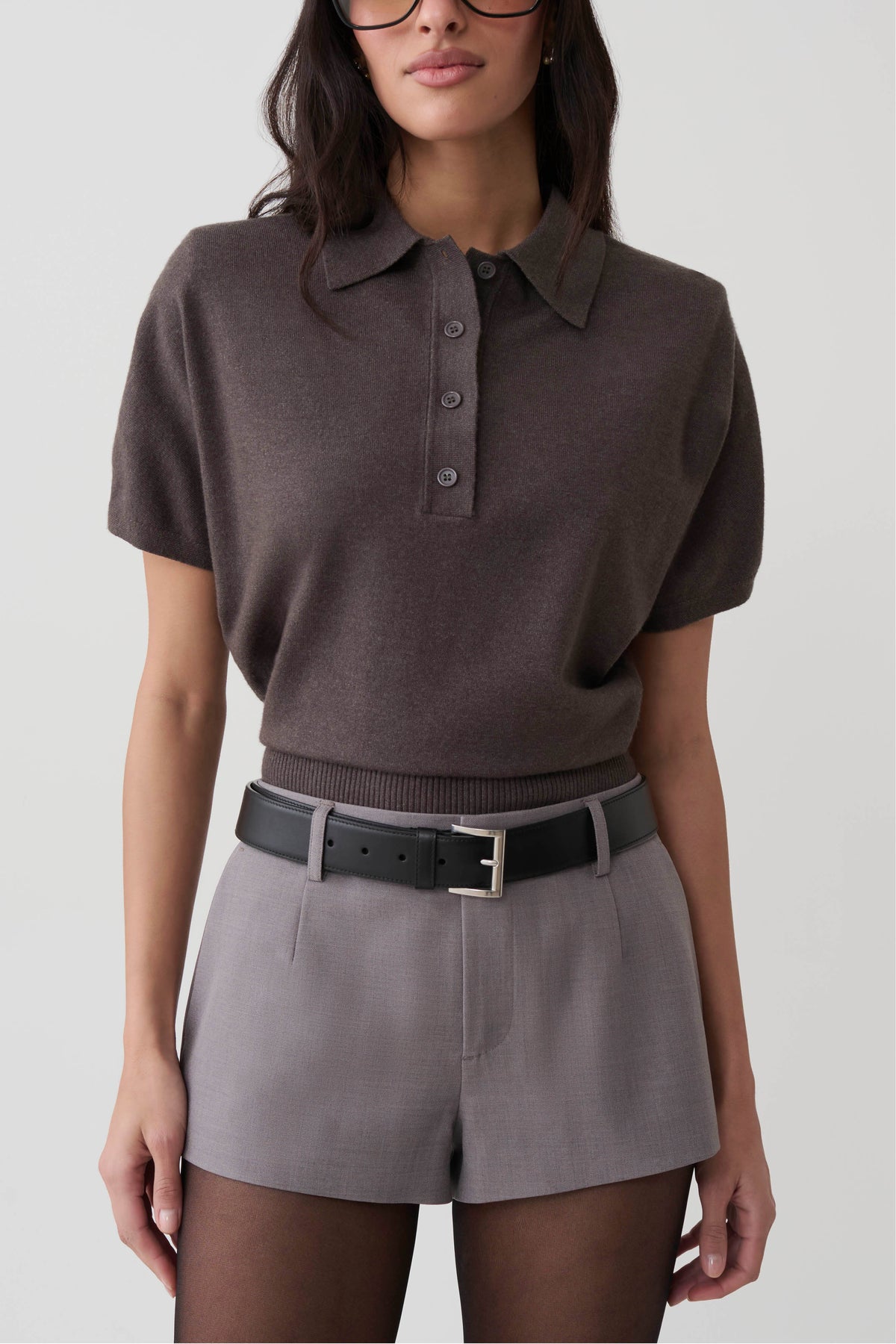 Shirin Knit Top With Shoulder Pads - Grey #2