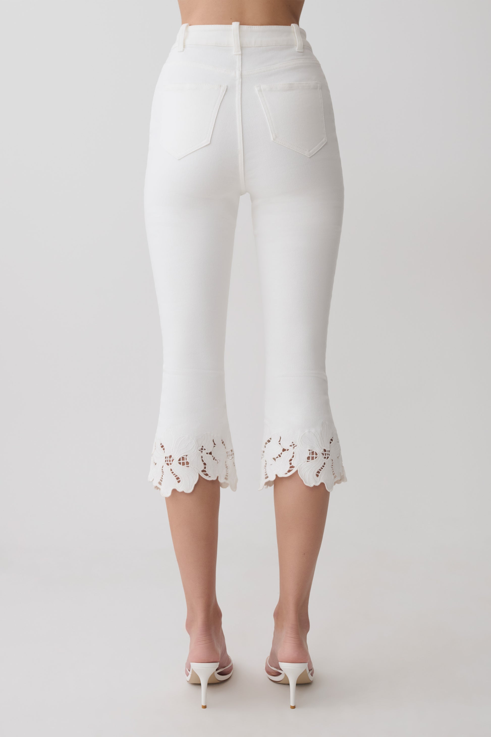 Tillie Flower Embroidery Denim Capris - White #6