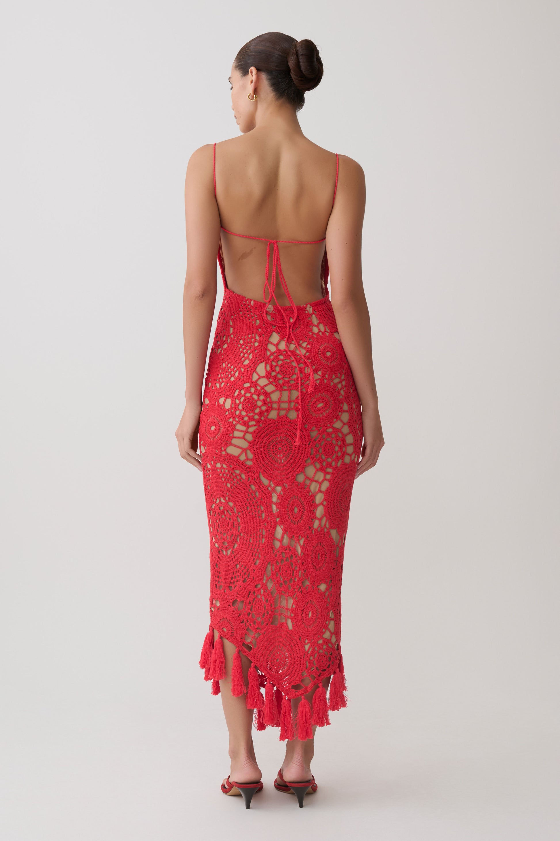 Delta Crochet Halter Midi Dress - Red #2