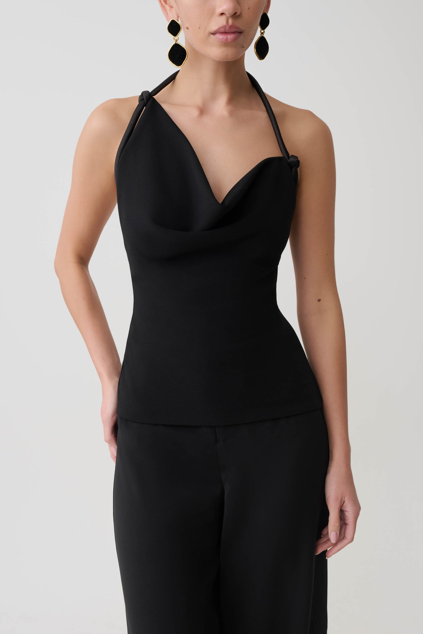 Gracie Halter Neck Asymmetrical Top - Black