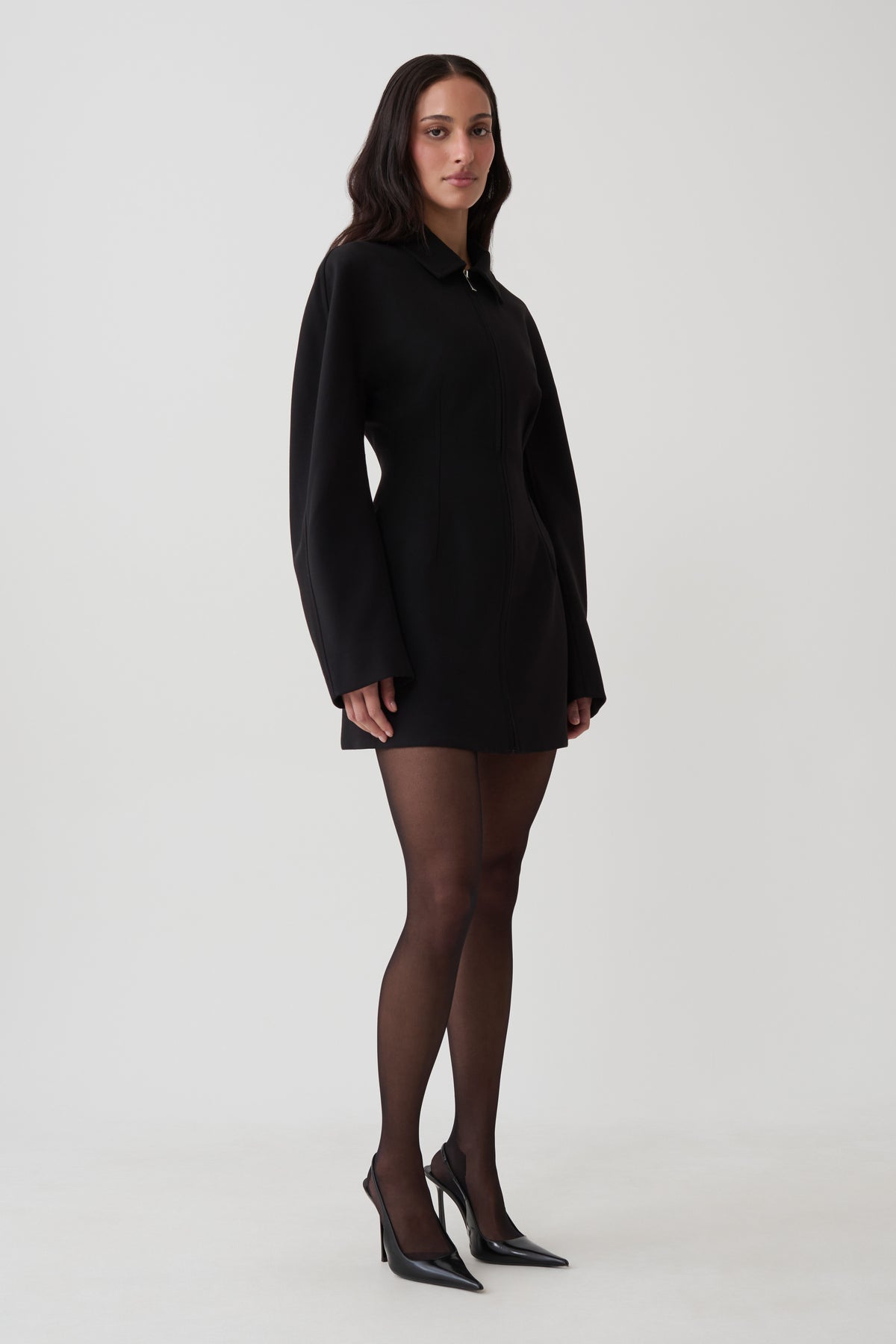 Jordana Long Sleeve Mini Dress - Black