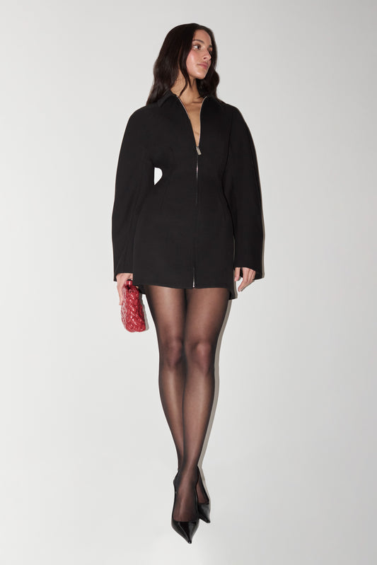 Jordana Long Sleeve Mini Dress - Black