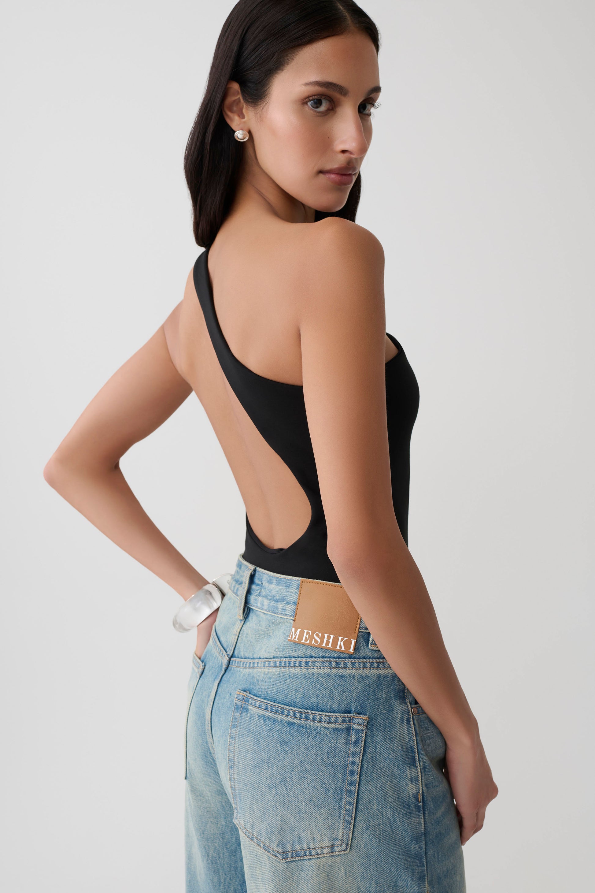 Kuru Asymmetric Back Ponte Bodysuit - Black #2