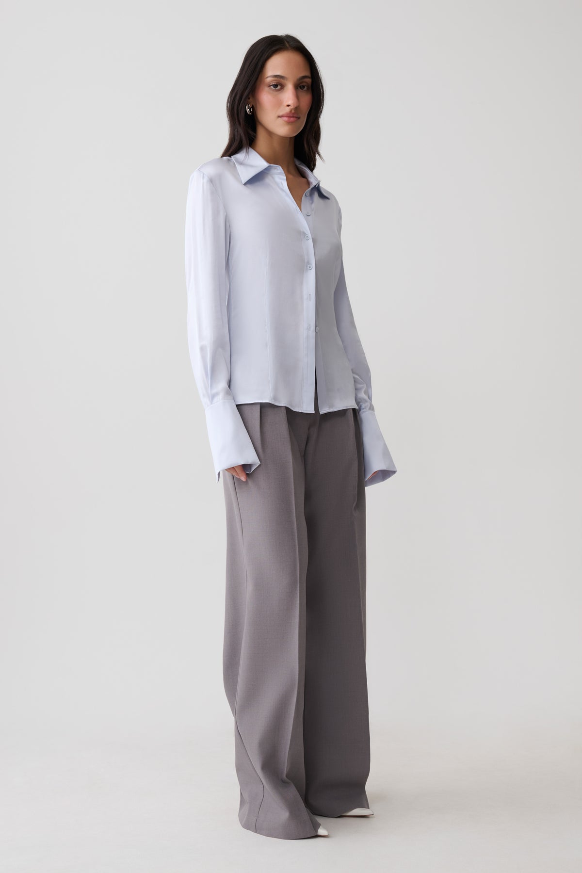 Queenie Silk Long Sleeve Shirt - Ice Blue #6