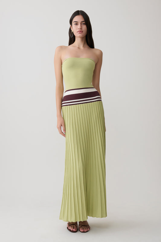 Solaris Strapless Contrast Knit Maxi Dress - Light Olive