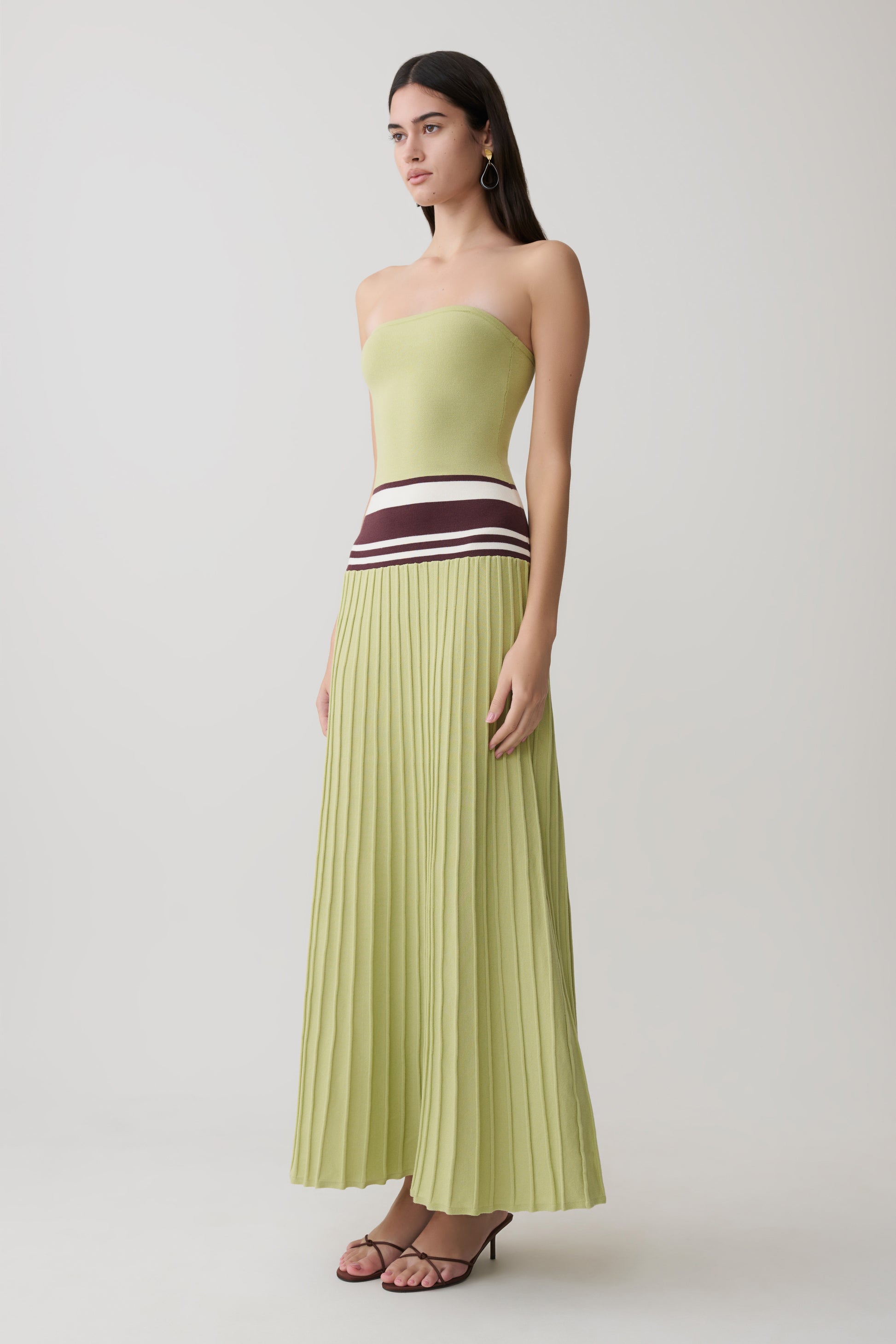 Solaris Strapless Contrast Knit Maxi Dress - Light Olive #3
