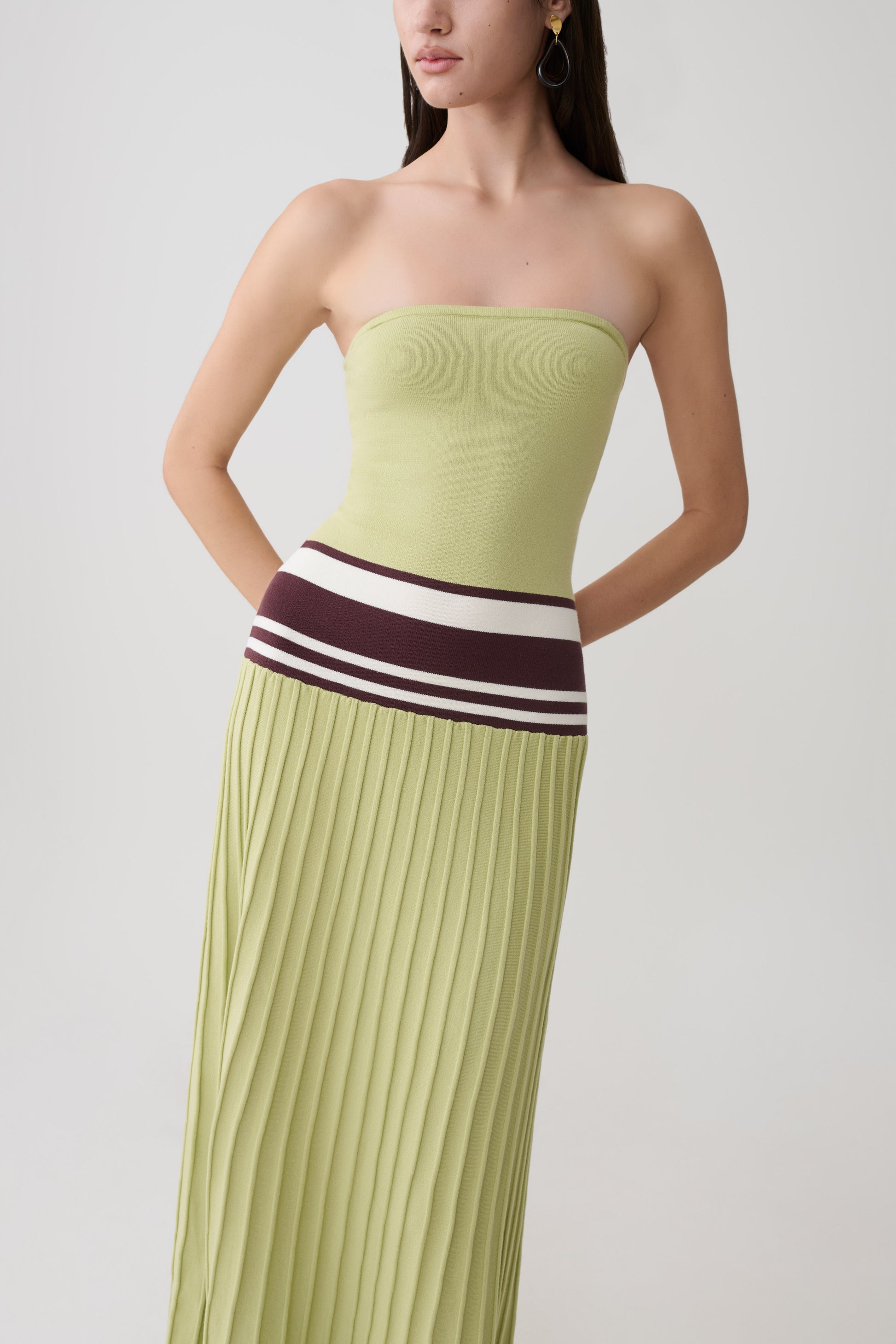 Solaris Strapless Contrast Knit Maxi Dress - Light Olive #5