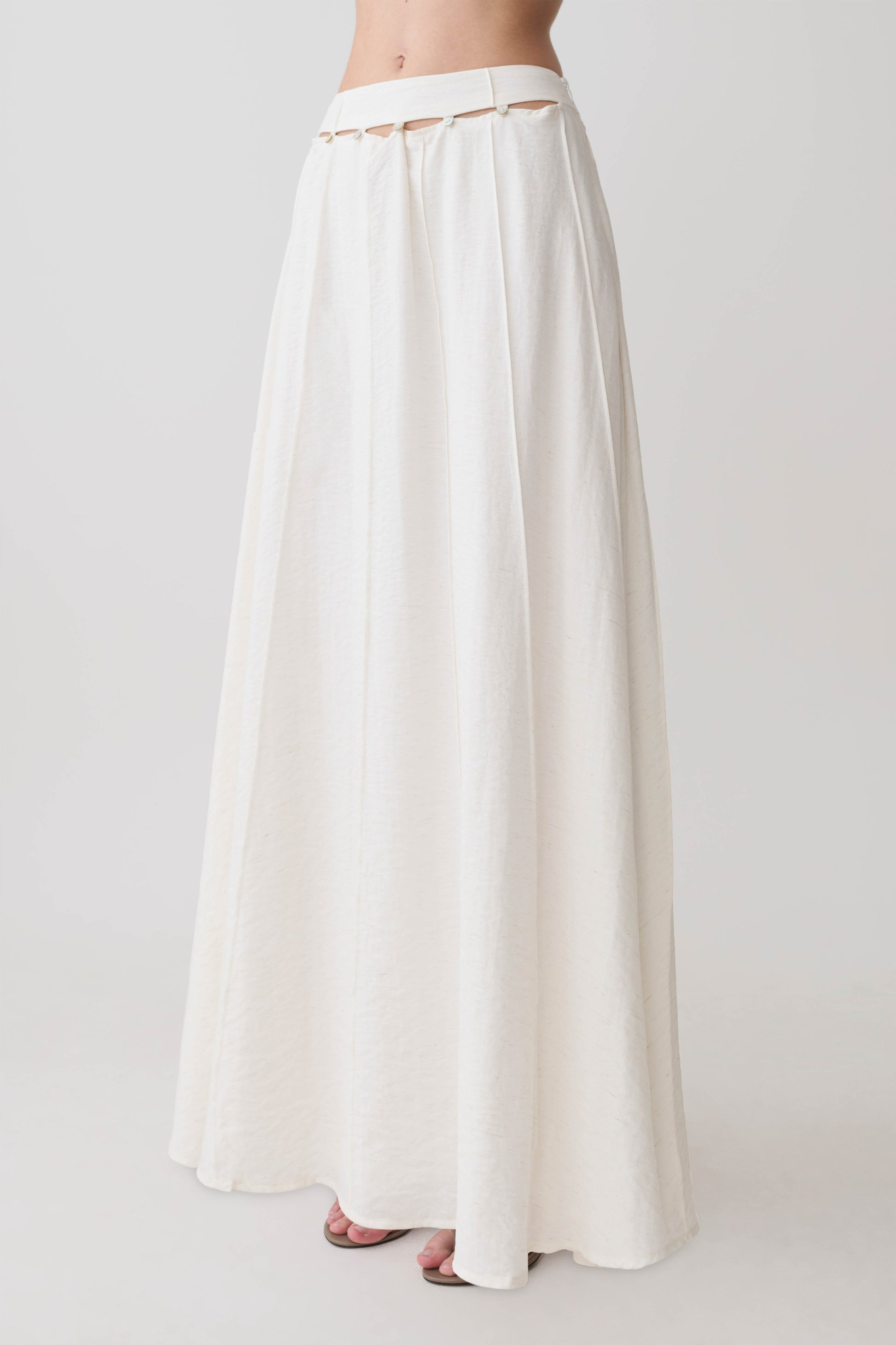 Claire Pearl Button Midi Skirt - White #6