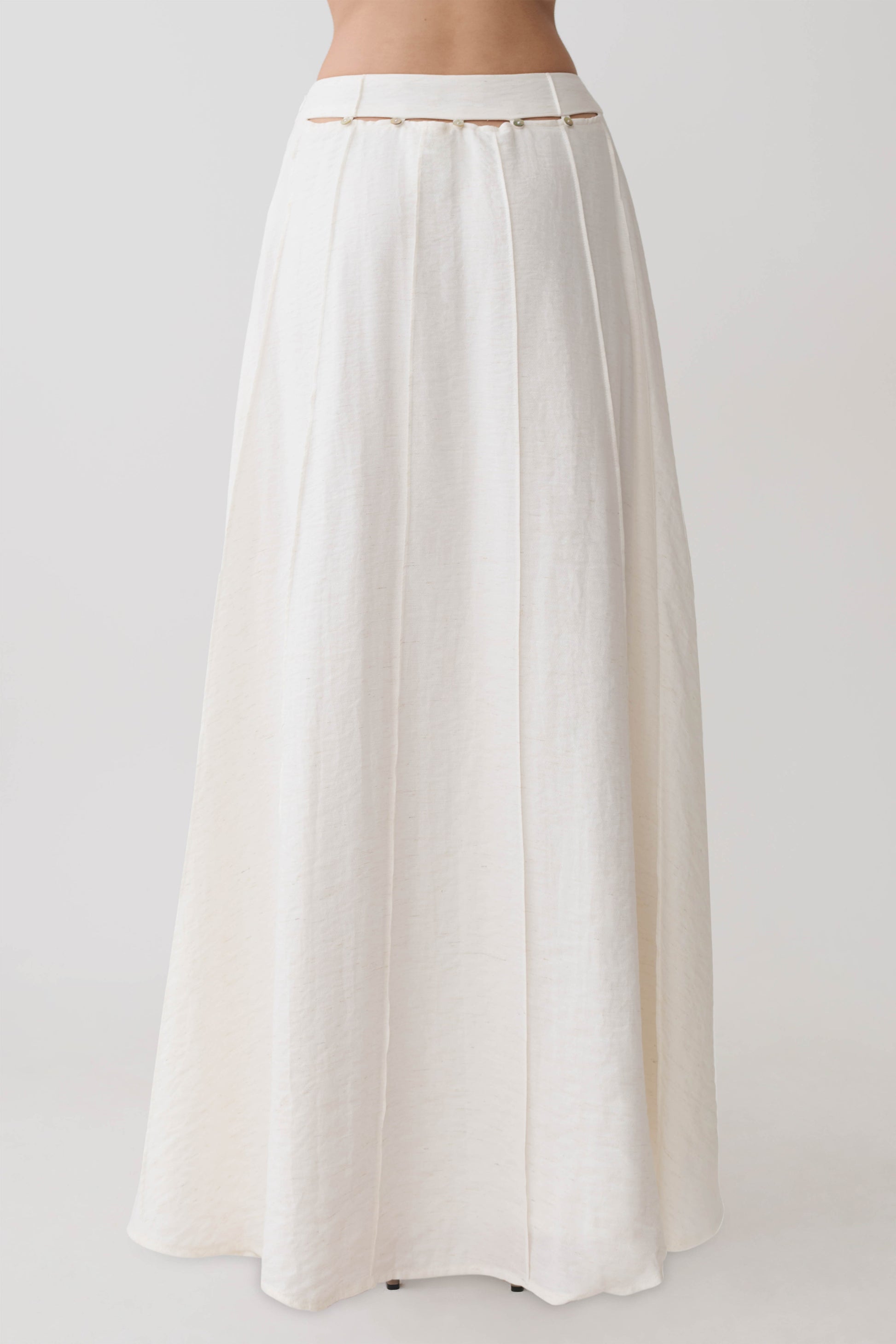 Claire Pearl Button Midi Skirt - White #7