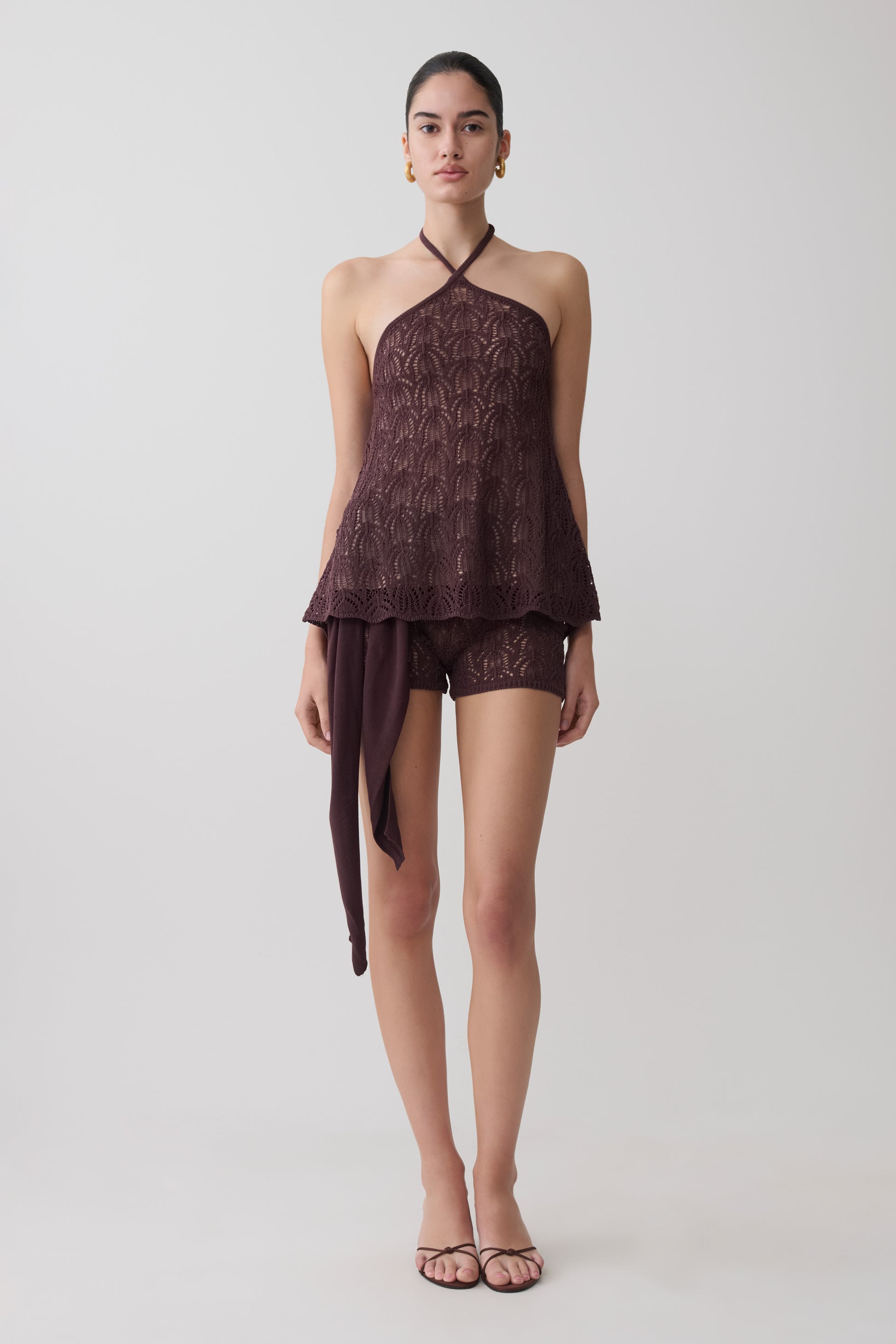 Corey Crochet Halter Neck Top - Chocolate #9