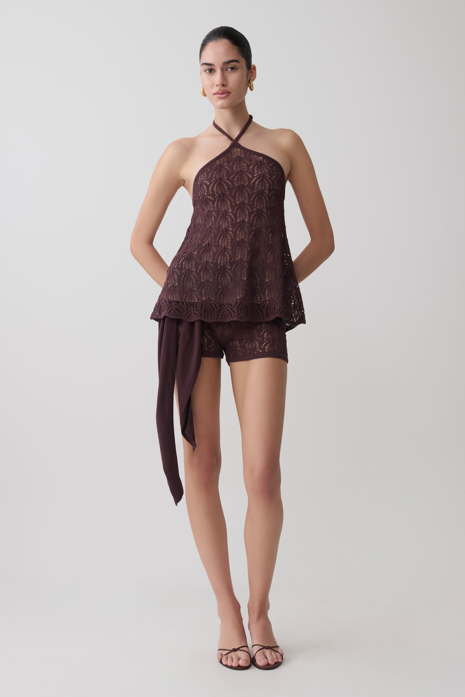 Corey Crochet Halter Neck Top - Chocolate #6