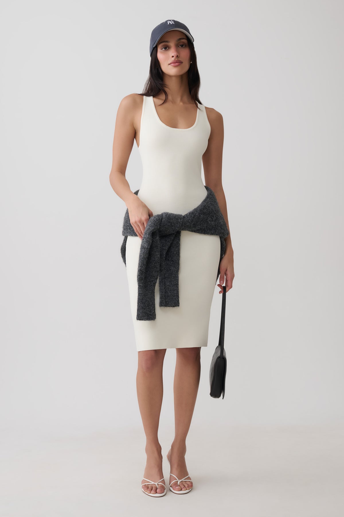Leah Racer Back Knee Length Knit Dress - Ivory