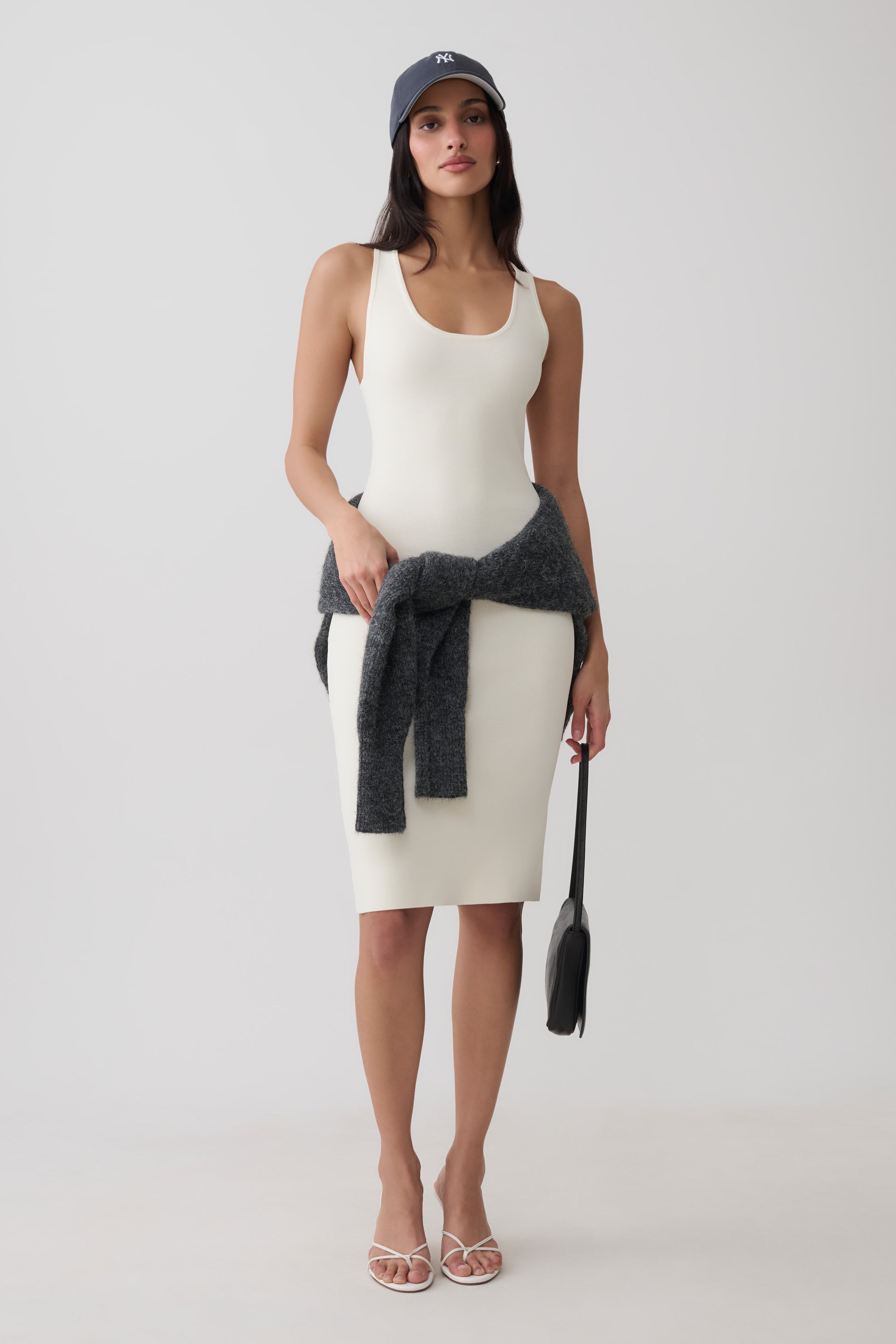 Leah Racer Back Knee Length Knit Dress - Ivory #7