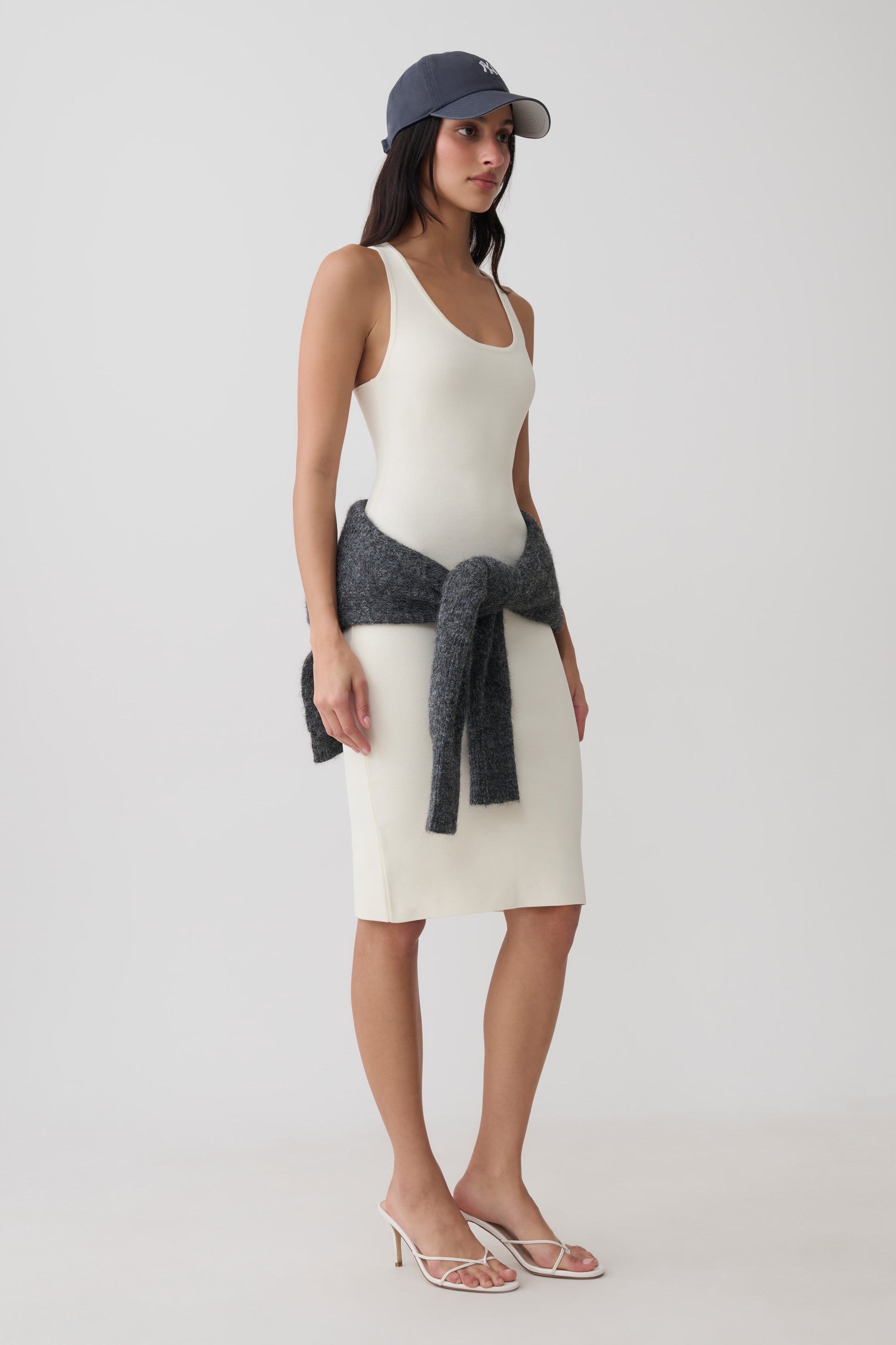 Leah Racer Back Knee Length Knit Dress - Ivory #2