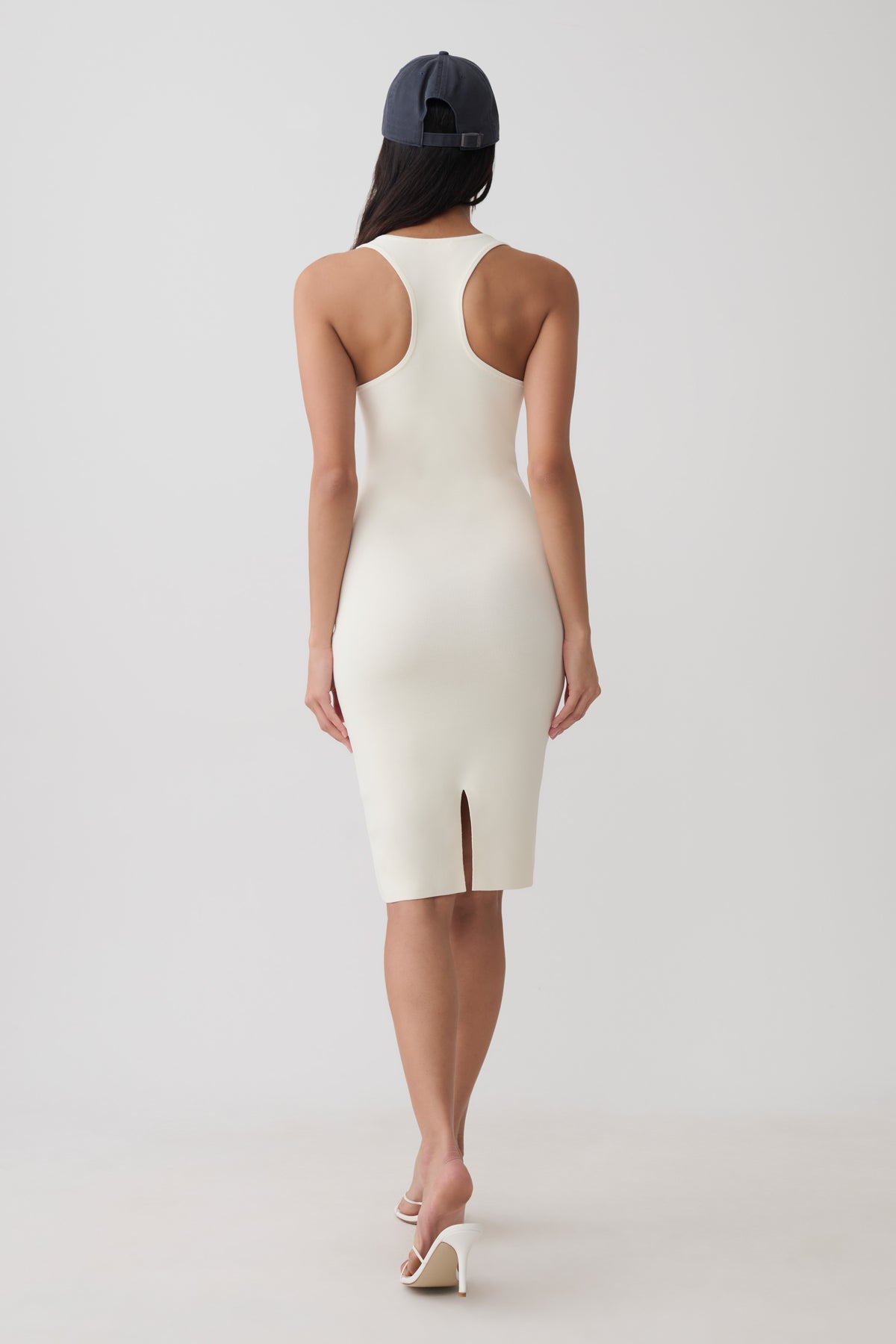 Leah Racer Back Knee Length Knit Dress - Ivory #5