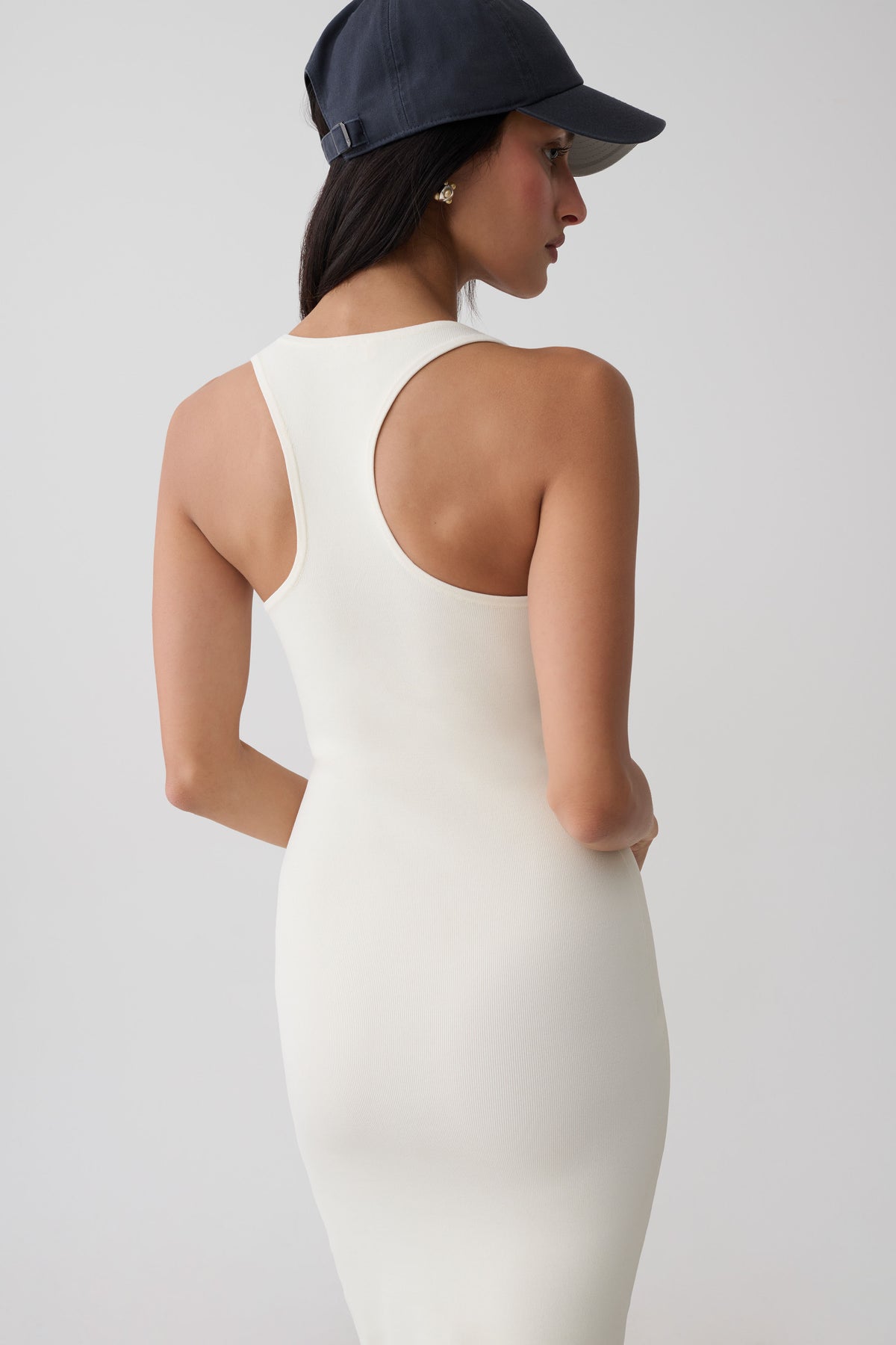 Leah Racer Back Knee Length Knit Dress - Ivory #4