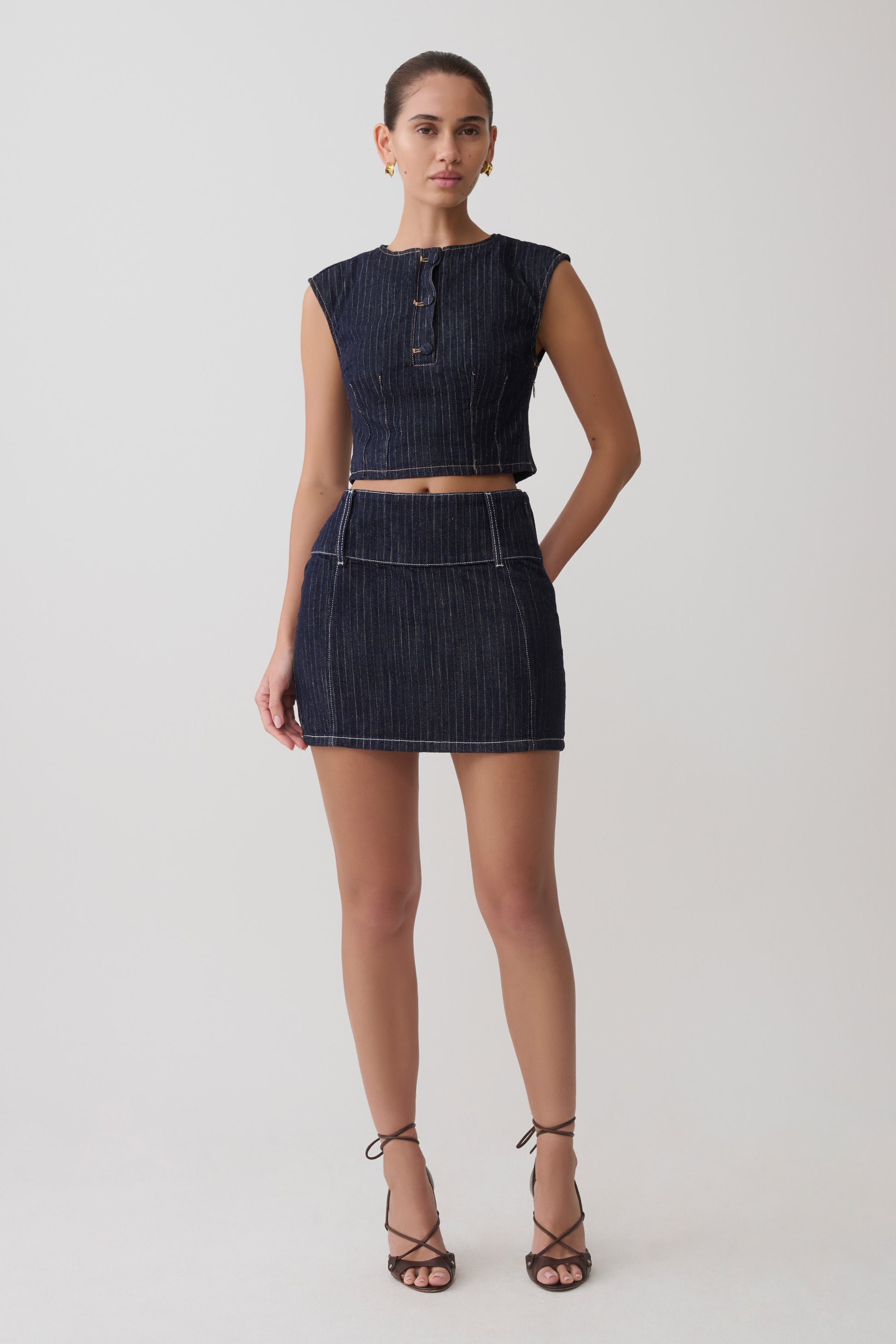Loraine Sleeveless Denim Top - Indigo Pinstripe #9