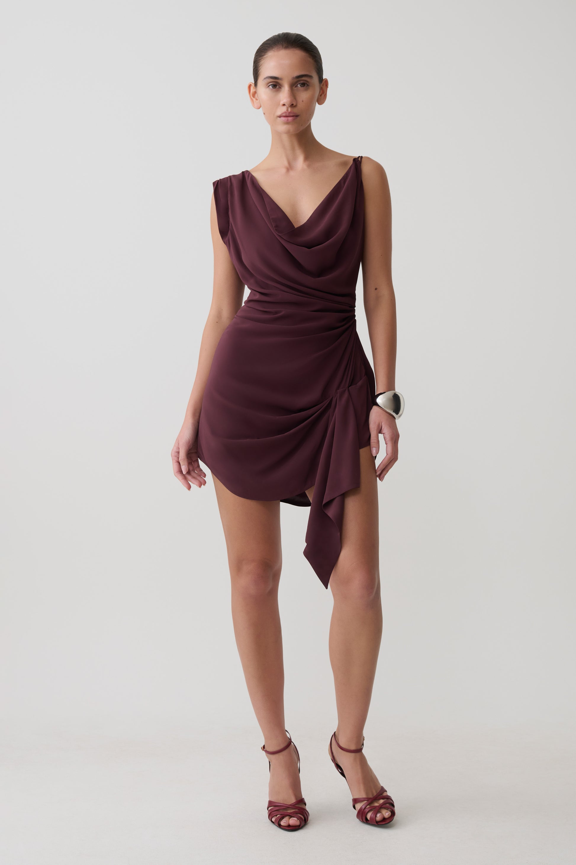 Lucile Cowl Drape Satin Mini Dress - Plum #5