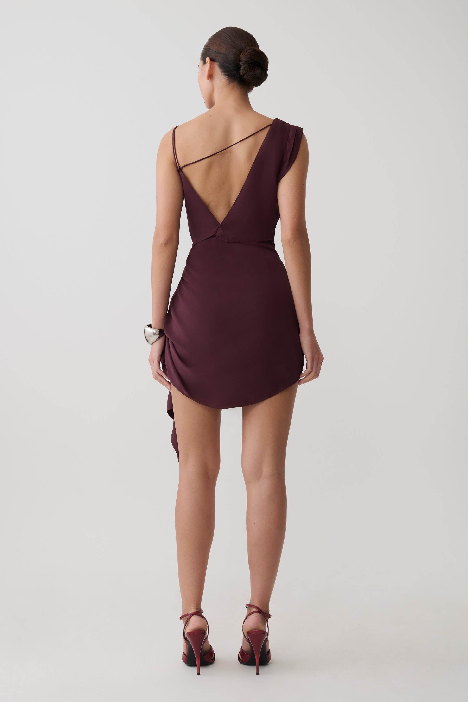 Lucile Cowl Drape Satin Mini Dress - Plum #2