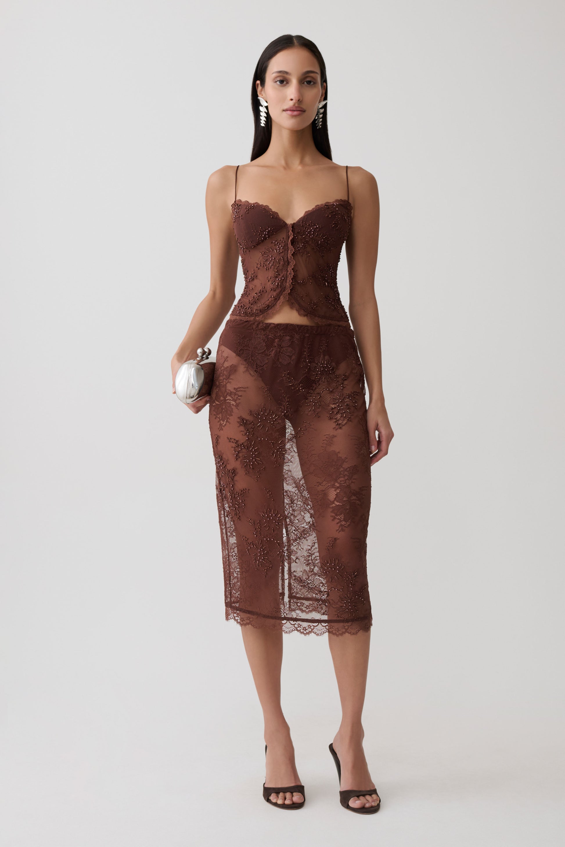 Marcelle Lace Midi Skirt - Dark Chocolate