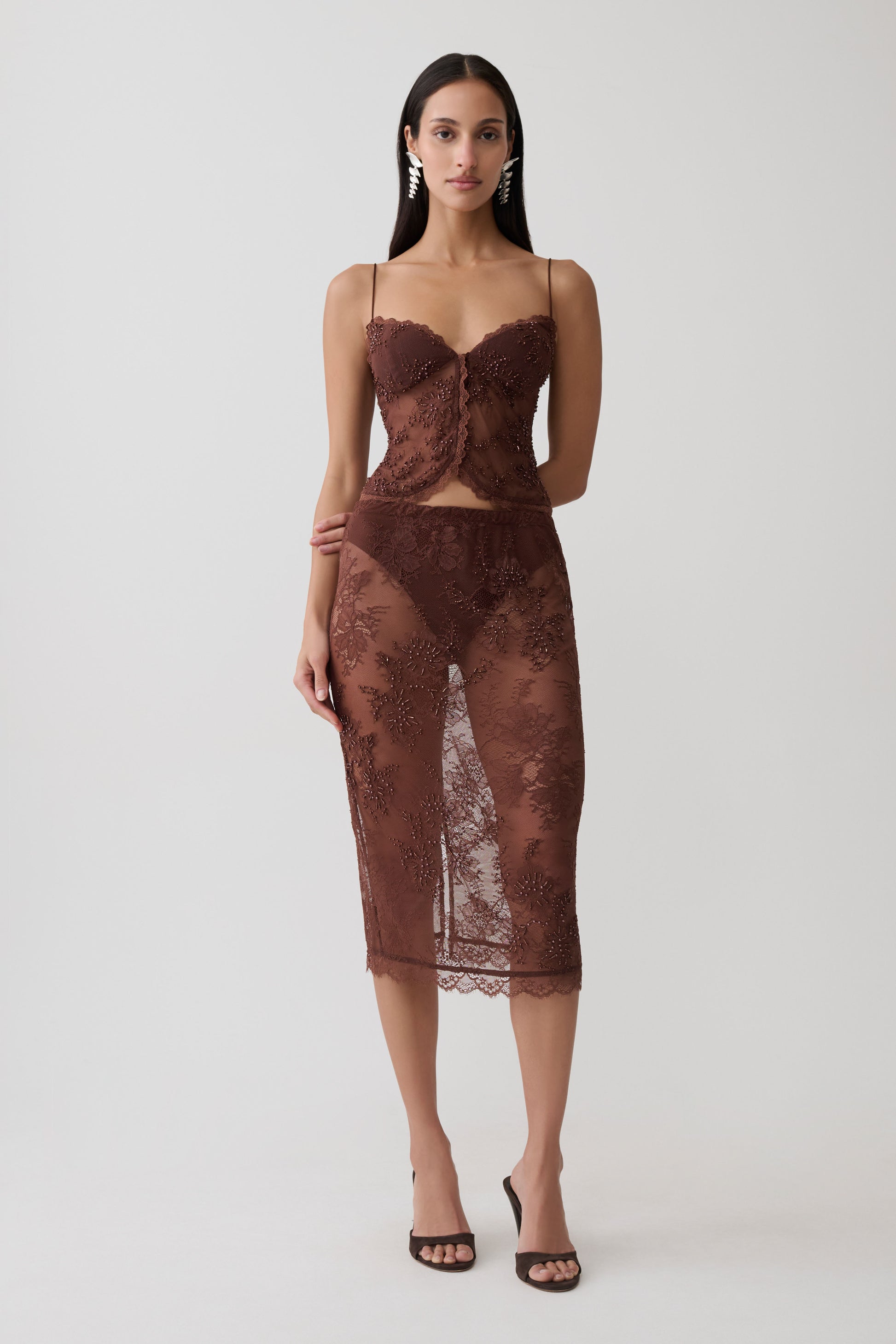 Marcelle Lace Midi Skirt - Dark Chocolate #3