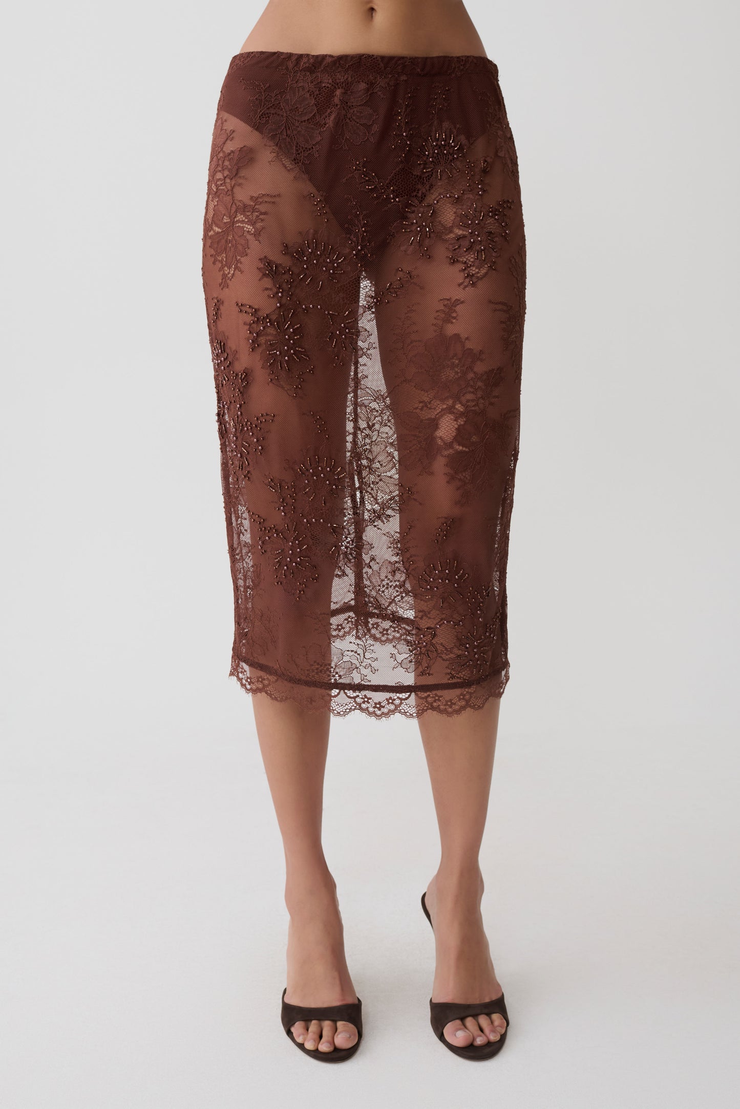 Marcelle Lace Midi Skirt - Dark Chocolate
