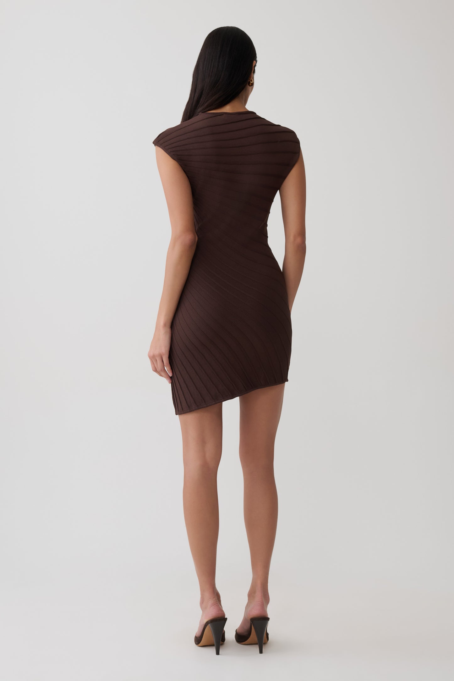 Posy Ribbed Sleeveless Mini Dress - Dark Chocolate