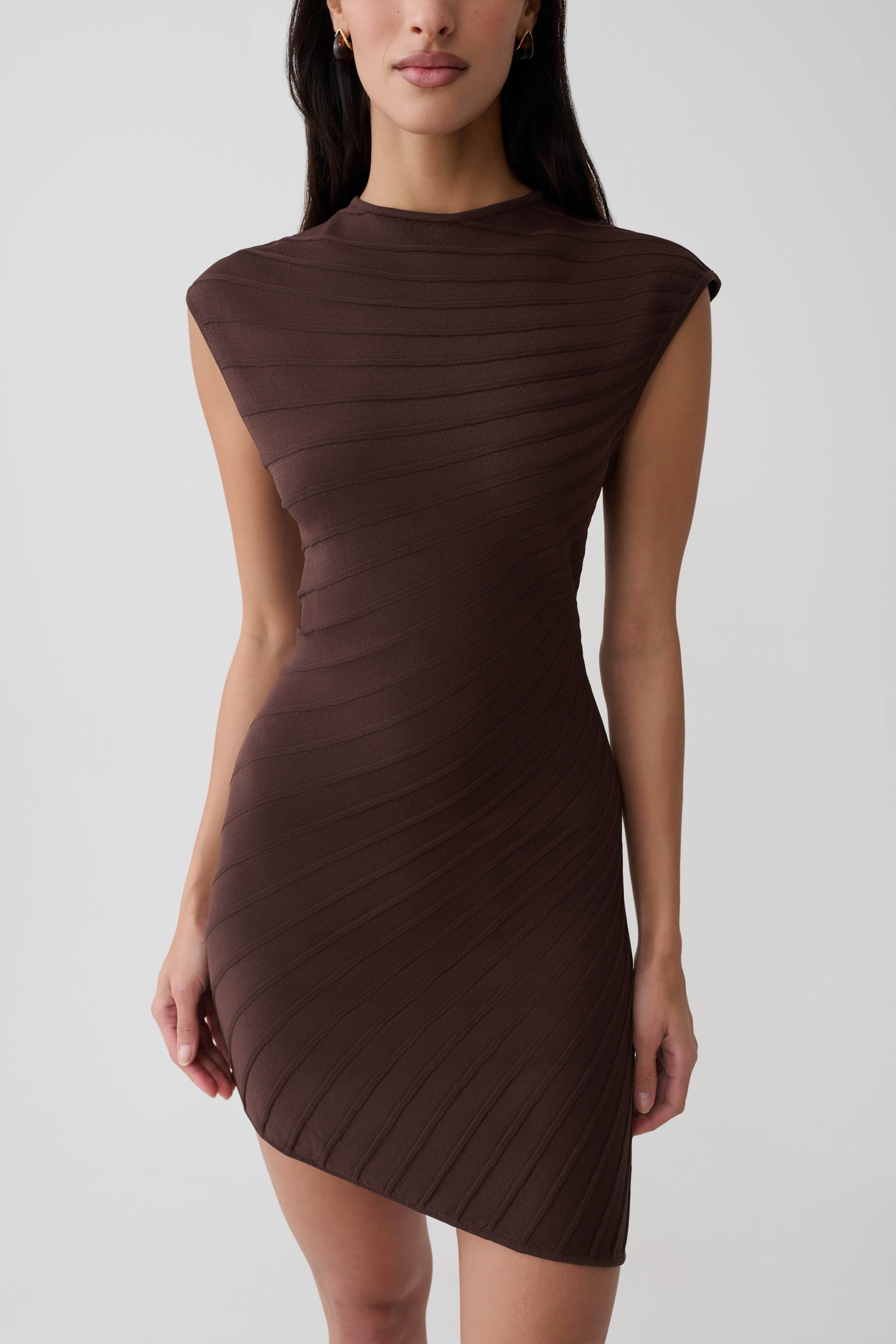Posy Ribbed Sleeveless Mini Dress - Dark Chocolate #5