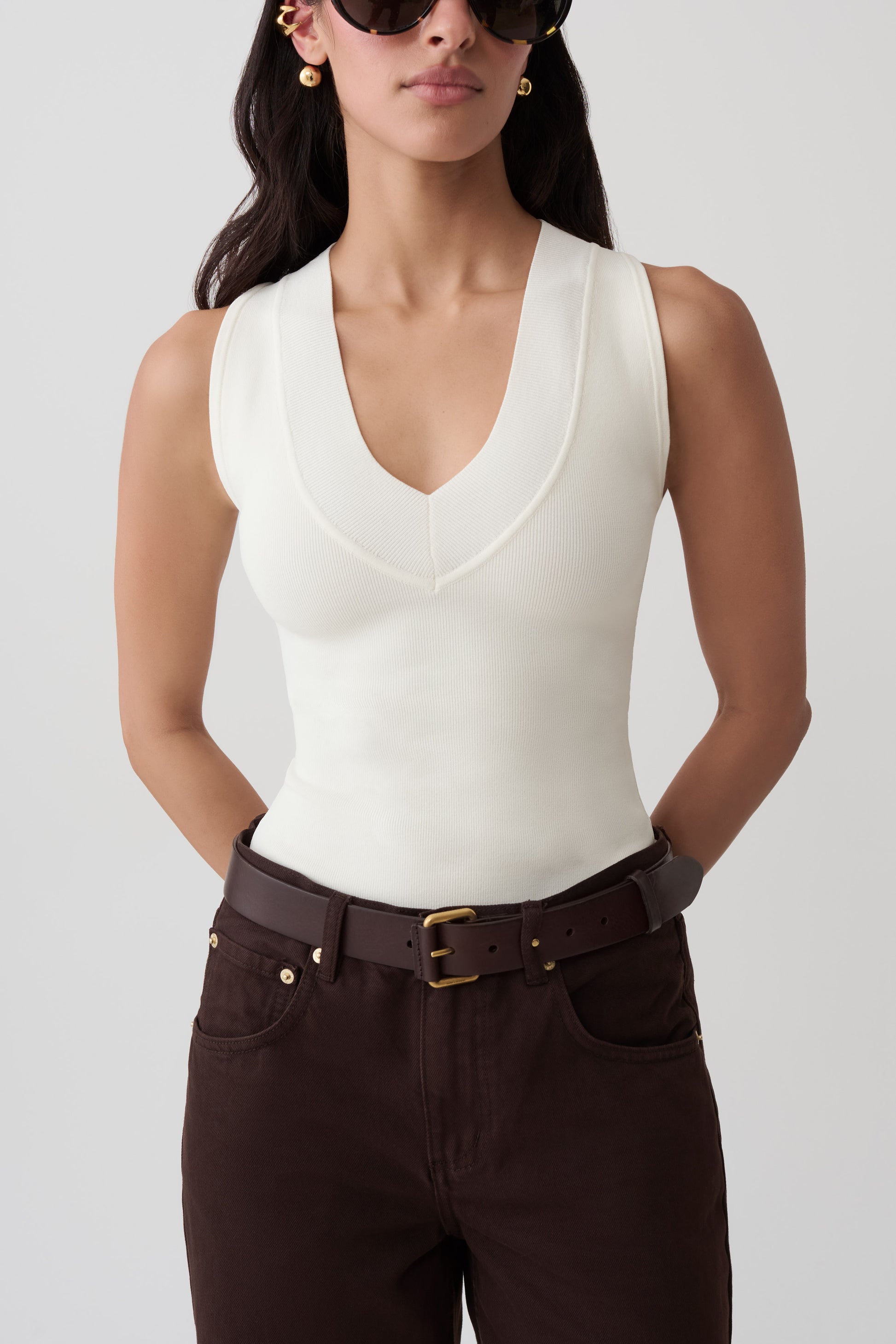 Claudina V-Neck Knit Tank - Ivory #6