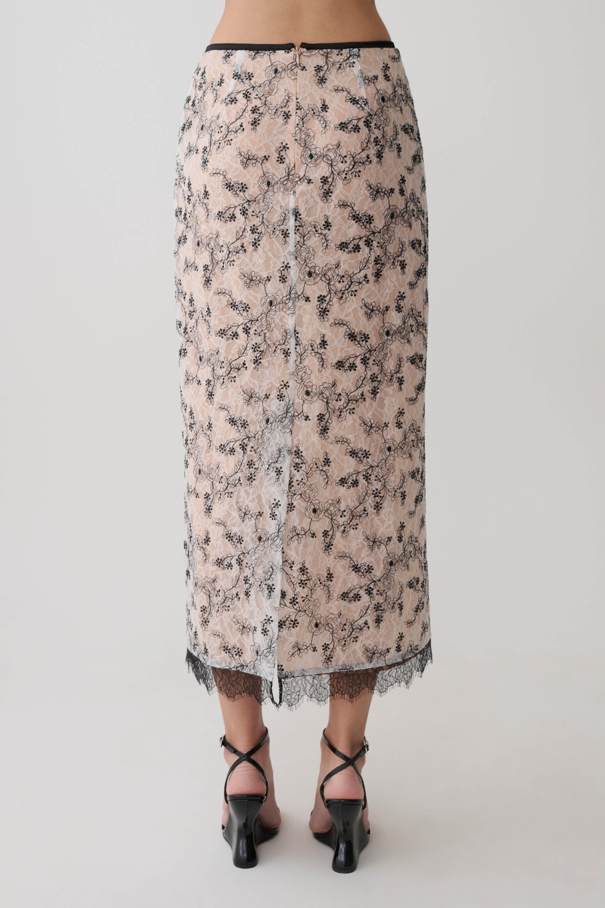 Kimberly Lace Pencil Midi Skirt - Nude Lace #7