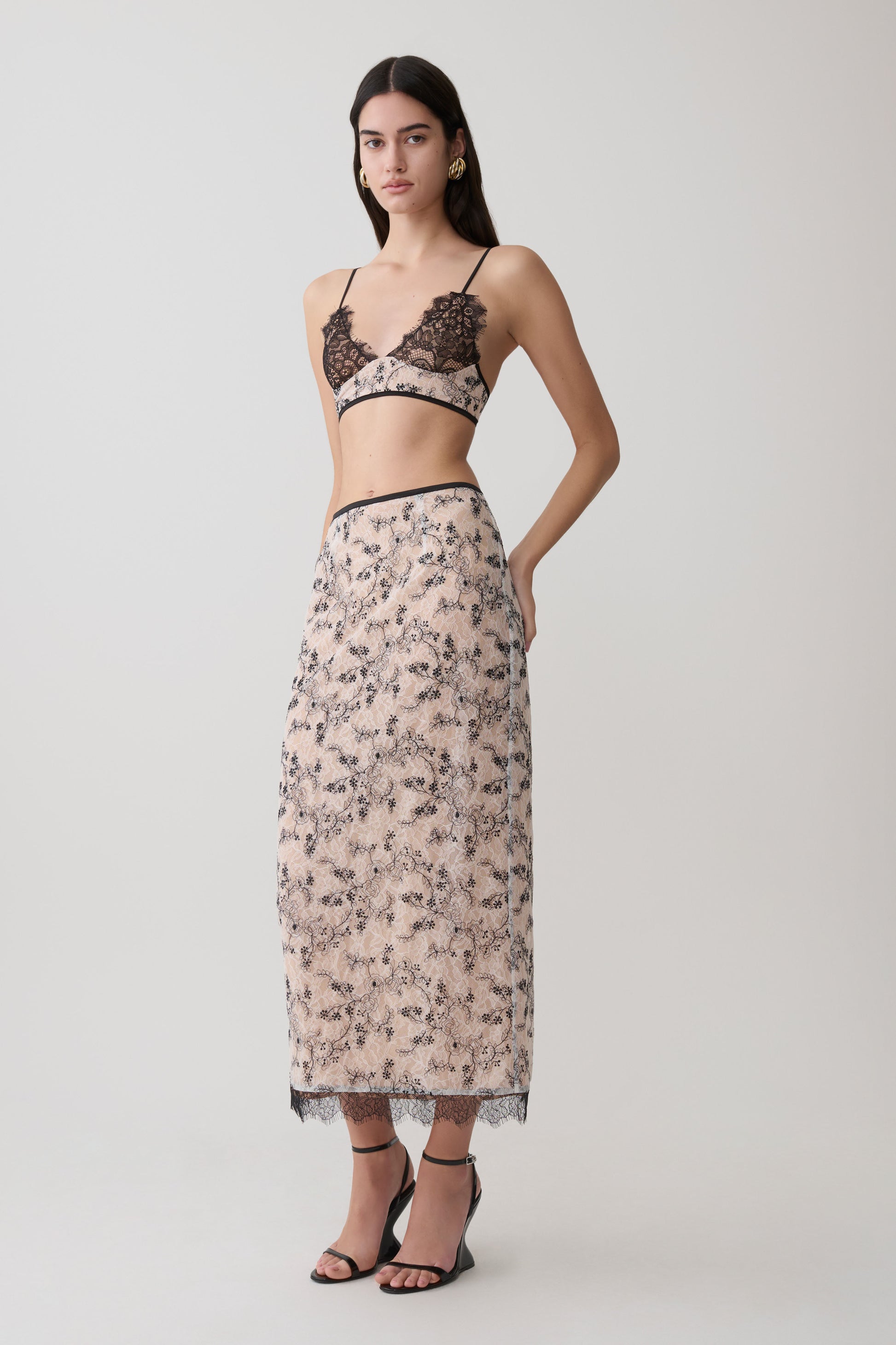 Kimberly Lace Pencil Midi Skirt - Nude Lace #4