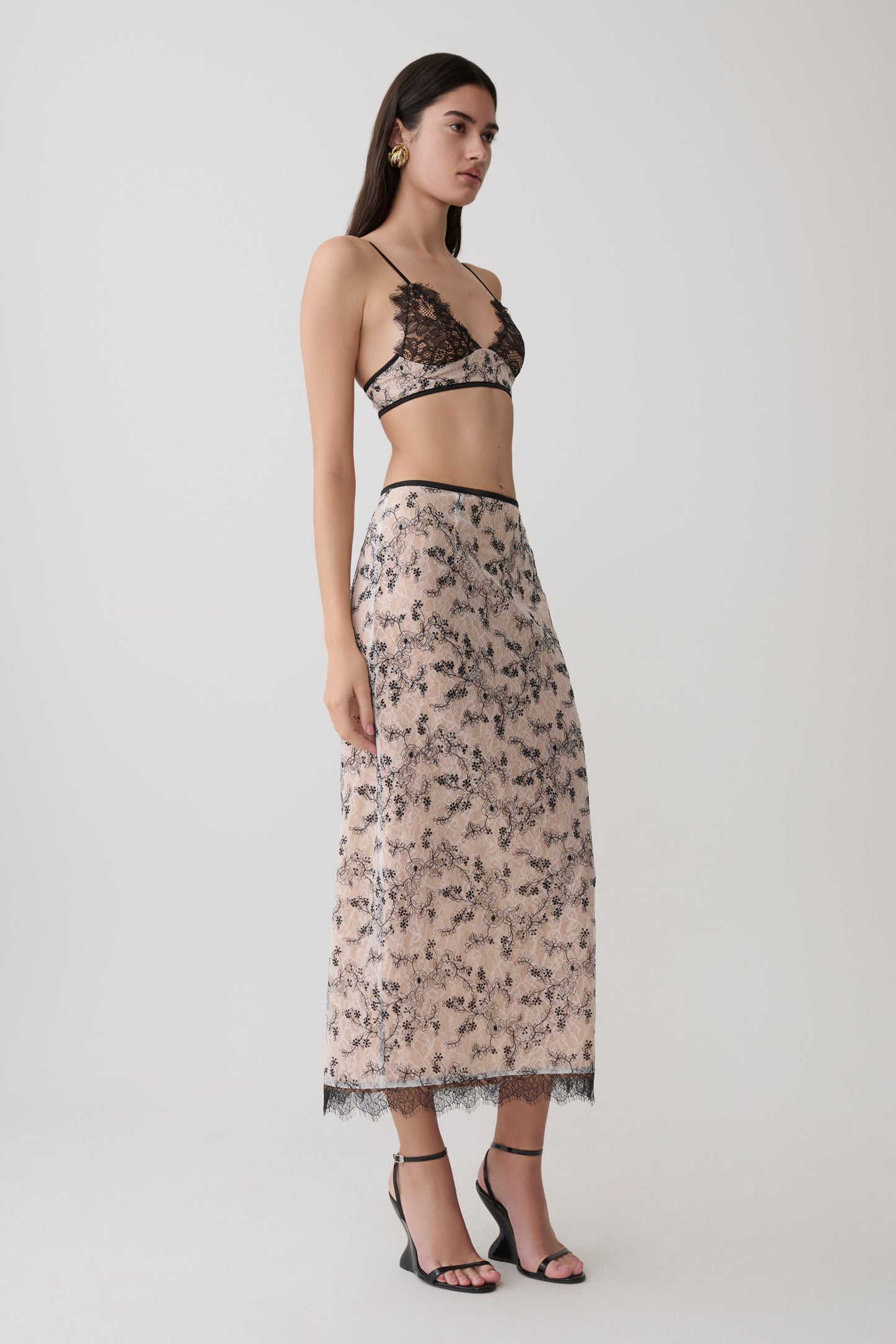 Kimberly Lace Pencil Midi Skirt - Nude Lace